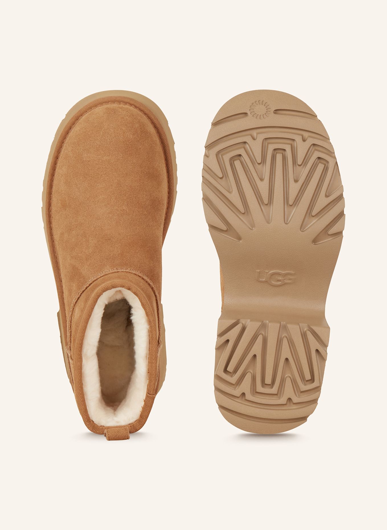 UGG CLASSIC ULTRA MINI NEW HEIGHTS platform boots in cognac