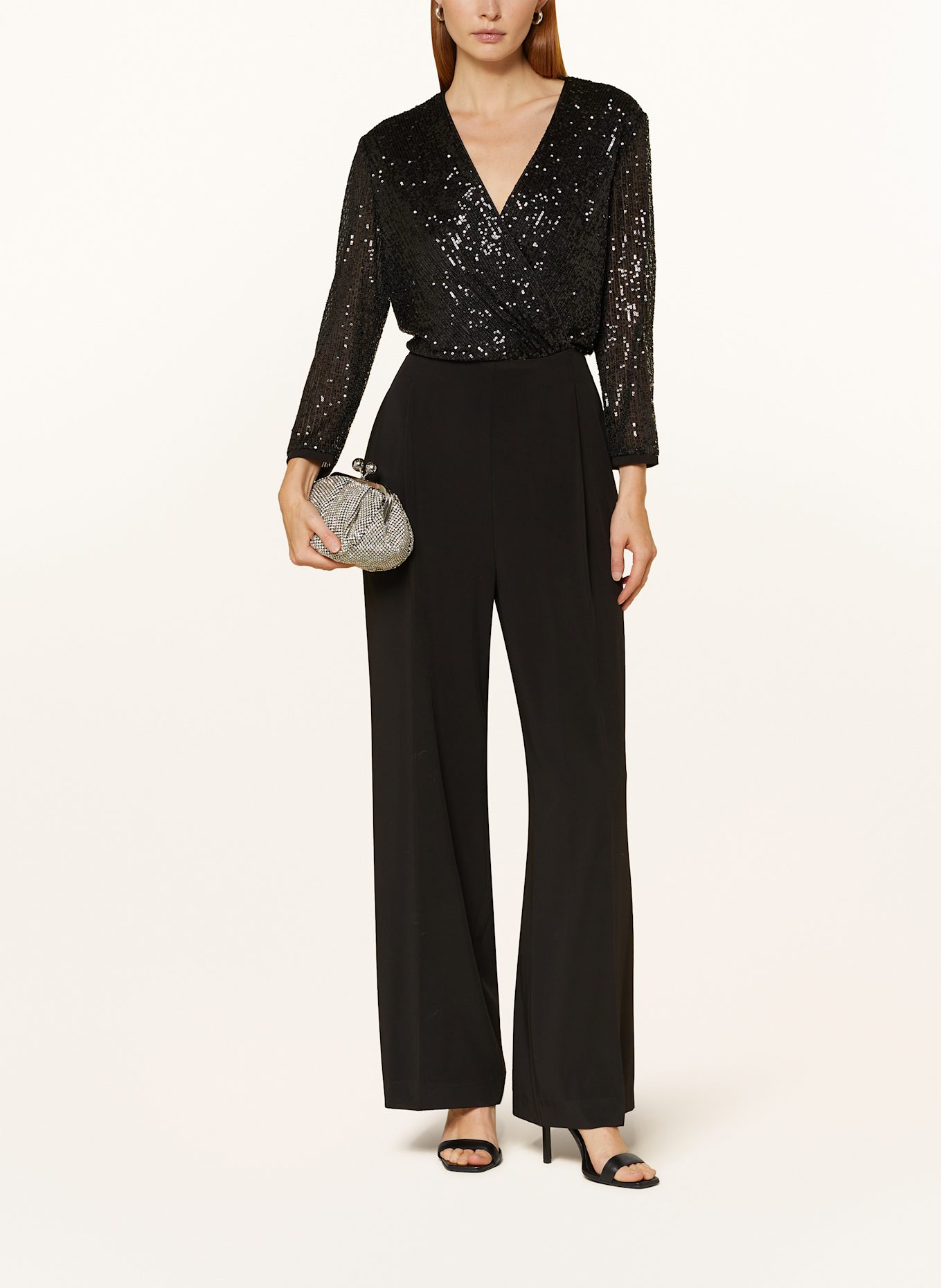 ELENA MIRO Overal s flitry a 3/4 rukávem: ČERNÁ