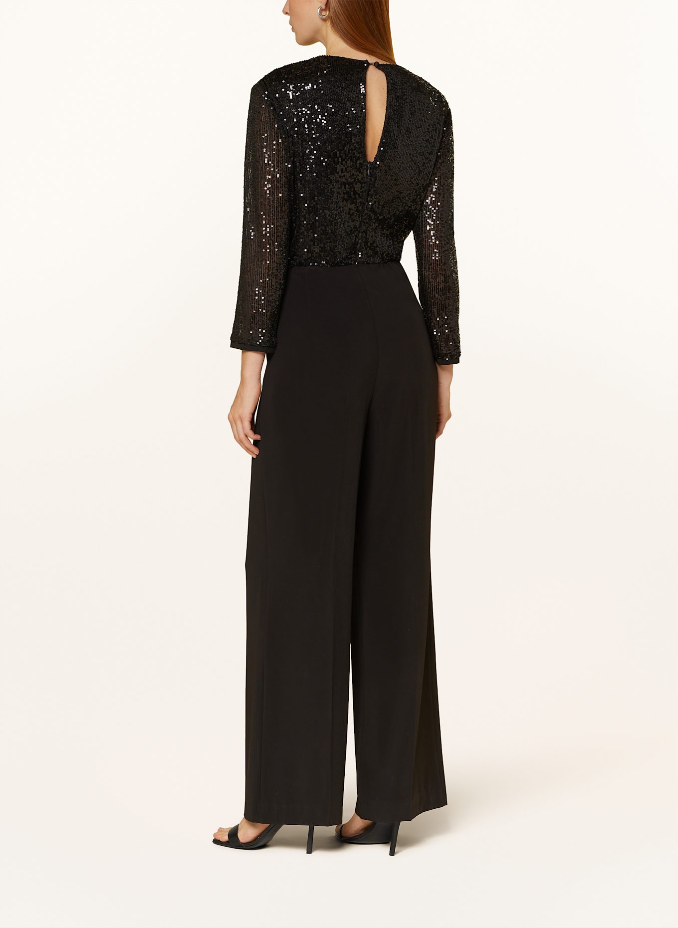 ELENA MIRO Overal s flitry a 3/4 rukávem: ČERNÁ