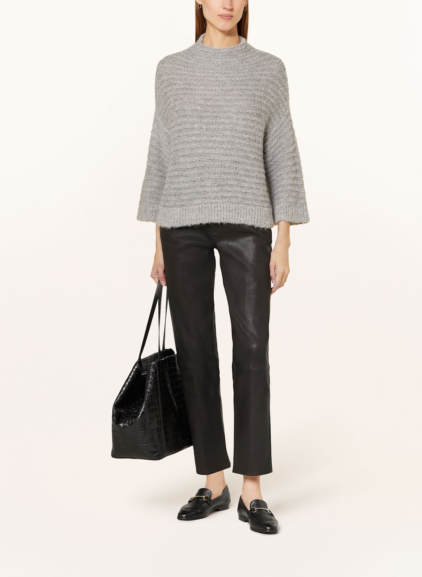 ANTONELLI firenze Bouclé-Pullover CLEMENTE mit Alpaka und Pailletten: HELLGRAU