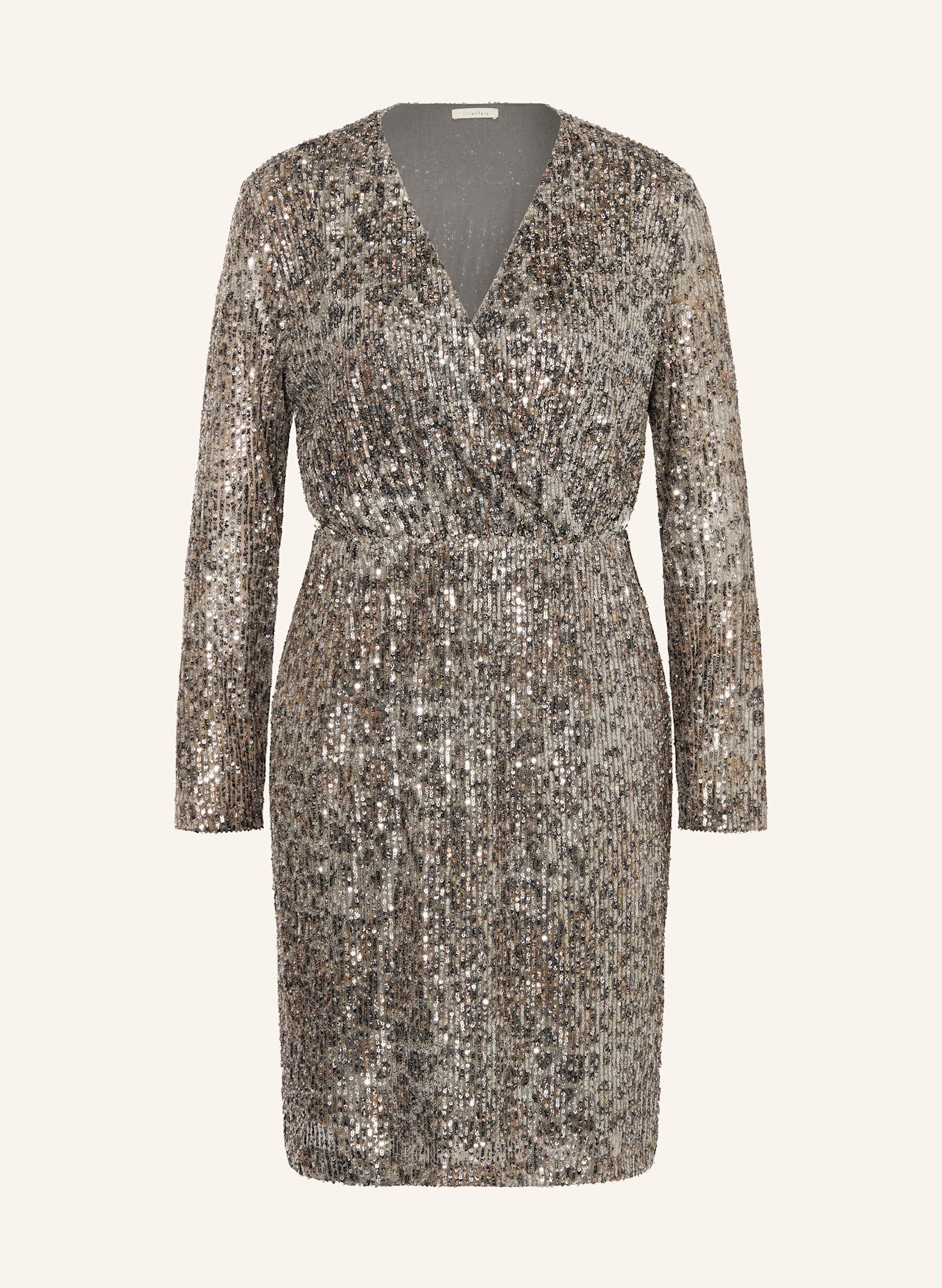 lilienfels Šaty v zavinovacím vzhledu s flitry: ŠEDÁ / STŘÍBRNÁ