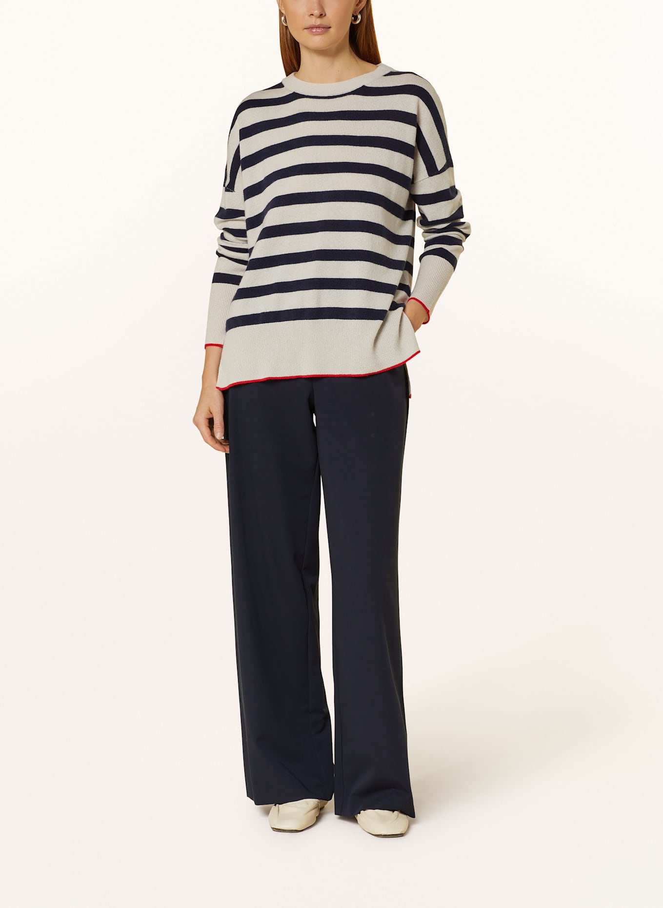 darling harbour Pullover aus Cashmere: ECRU / MARINE / ROT