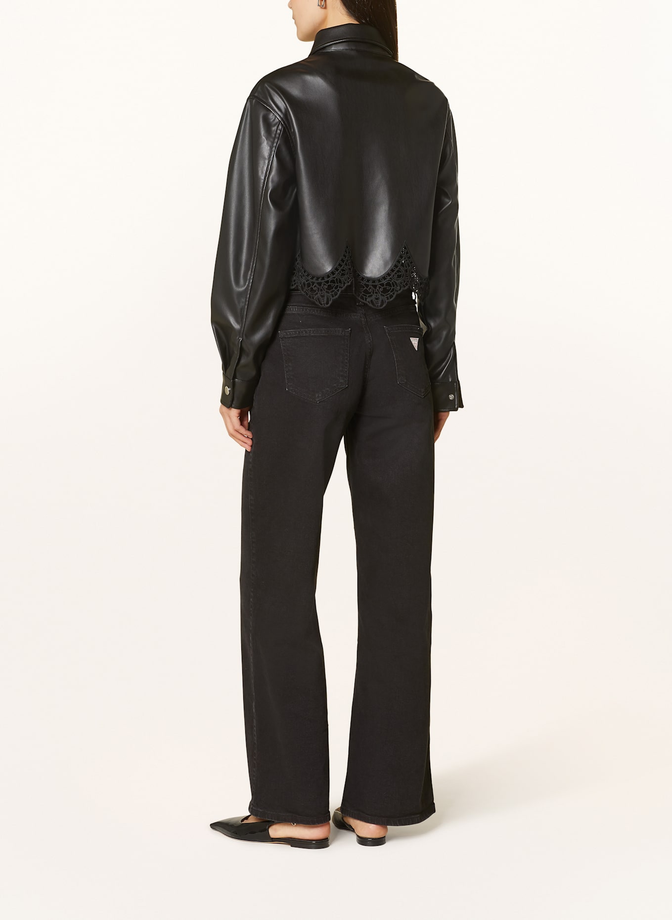 GUESS Hemdbluse CLOTHILDE in Lederoptik: SCHWARZ