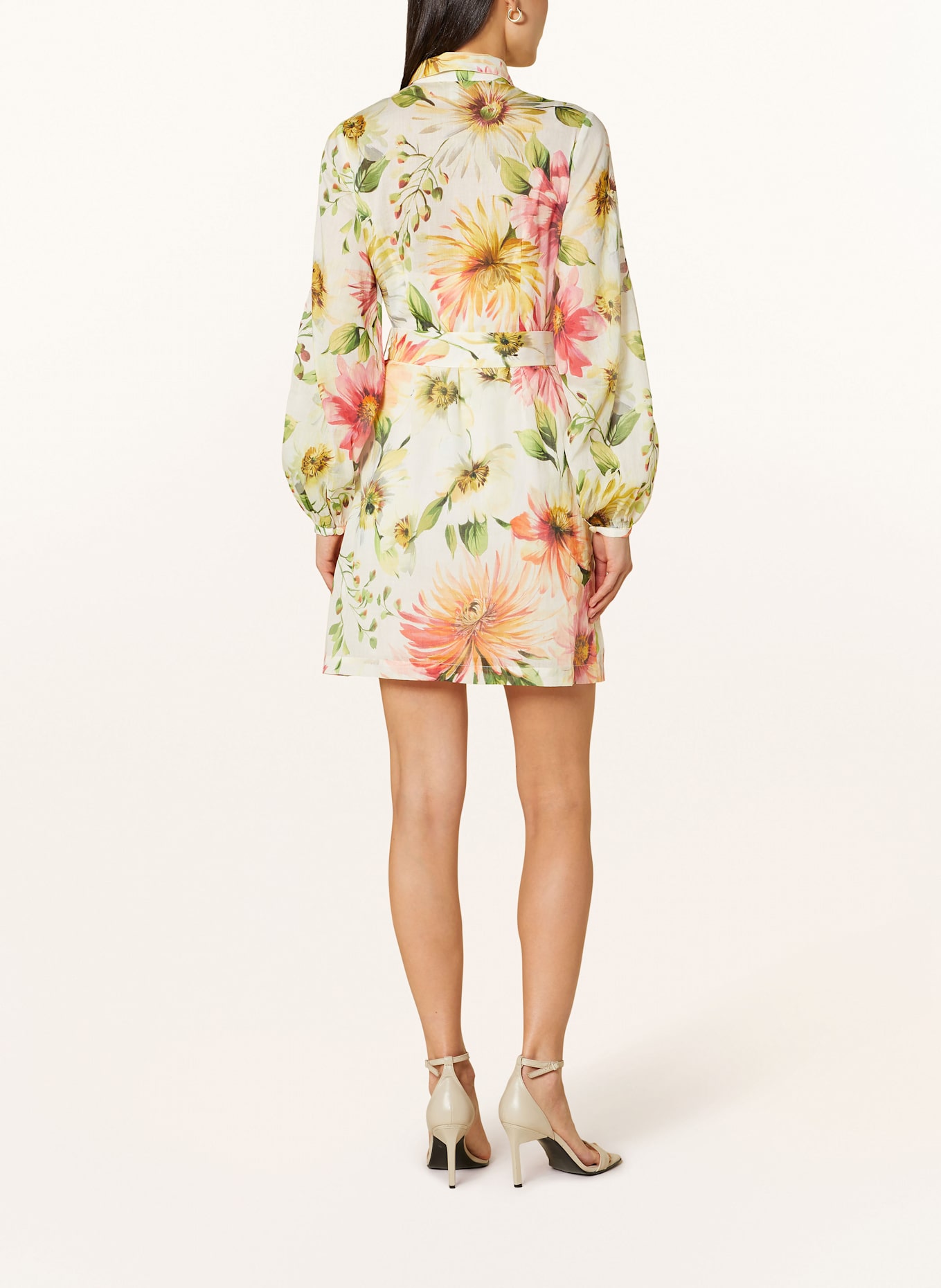 GUESS FAITH shirt dress with linen: ECRU/ LIGHT GREEN/ PINK