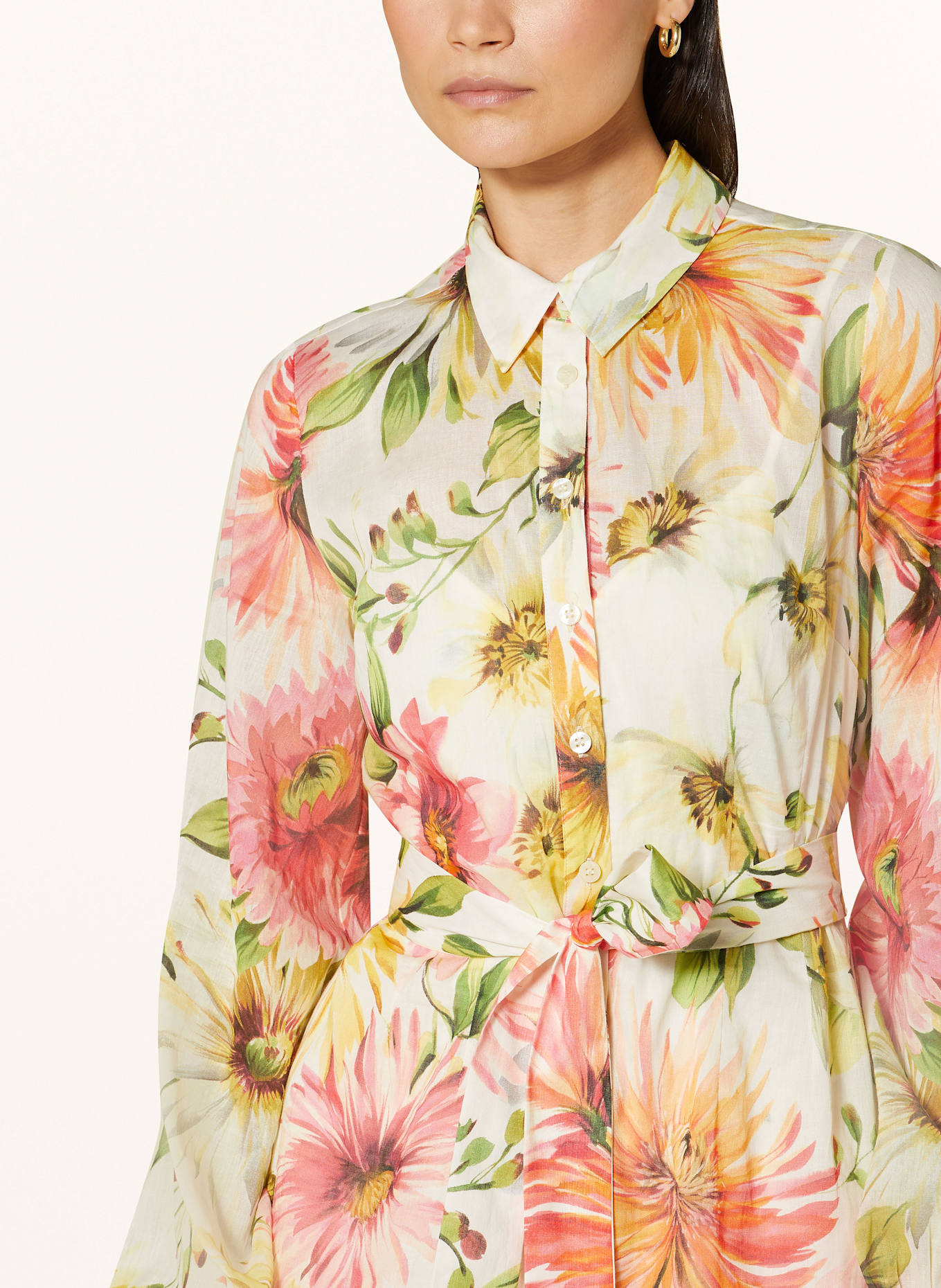 GUESS FAITH shirt dress with linen: ECRU/ LIGHT GREEN/ PINK