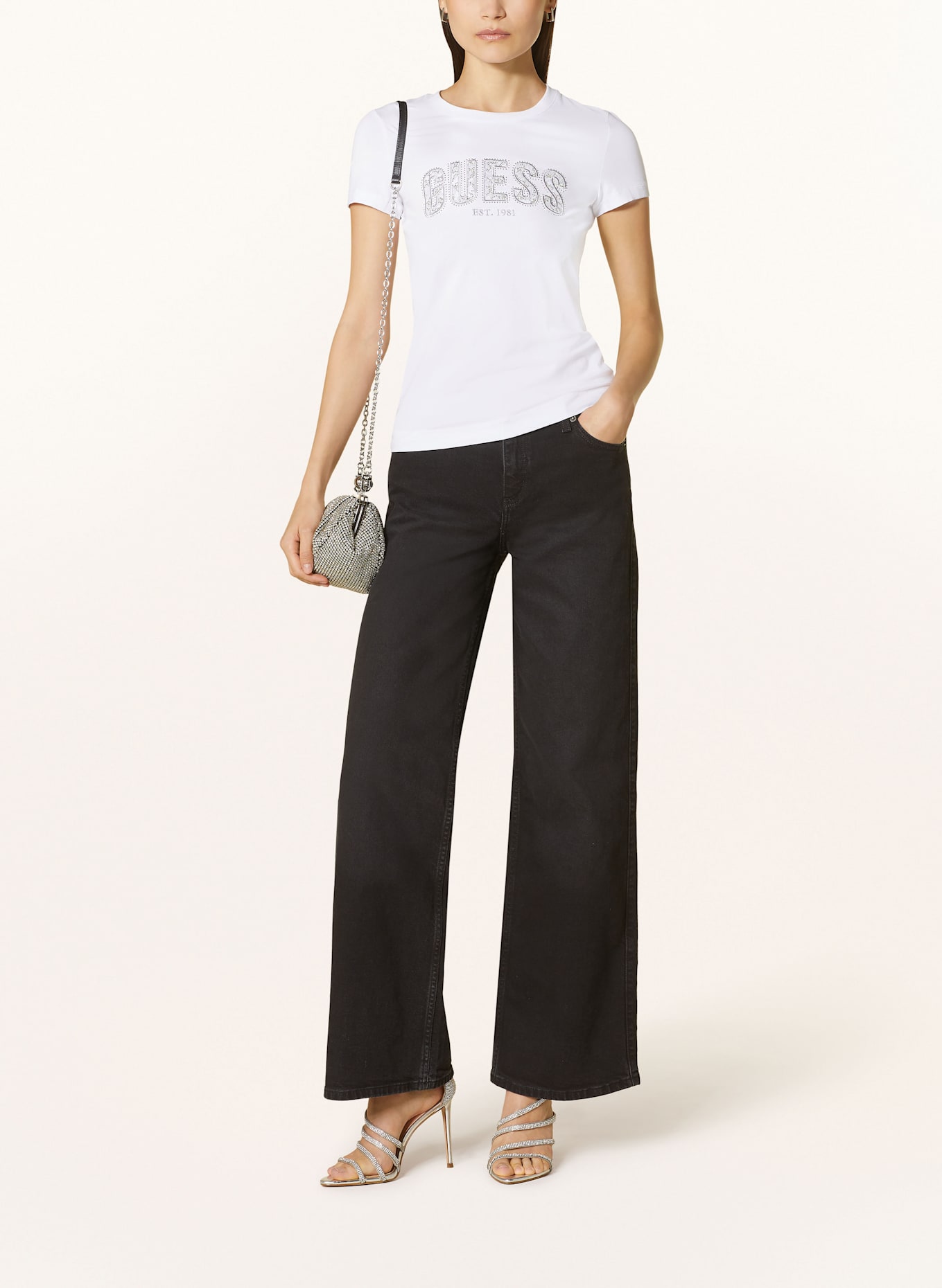 GUESS Tričko s ozdobnými kamínky: BÍLÁ