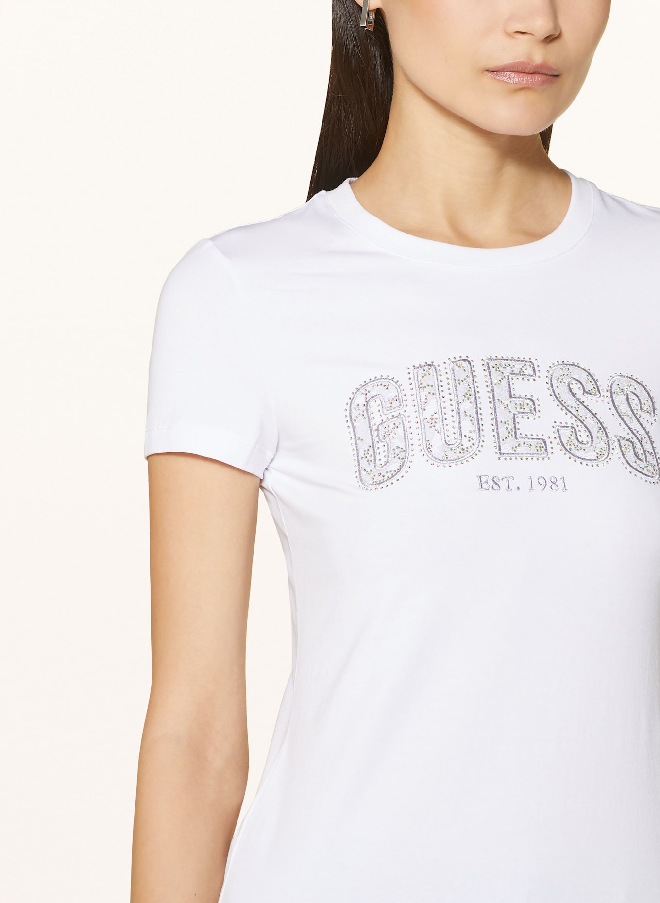 GUESS Tričko s ozdobnými kamínky: BÍLÁ