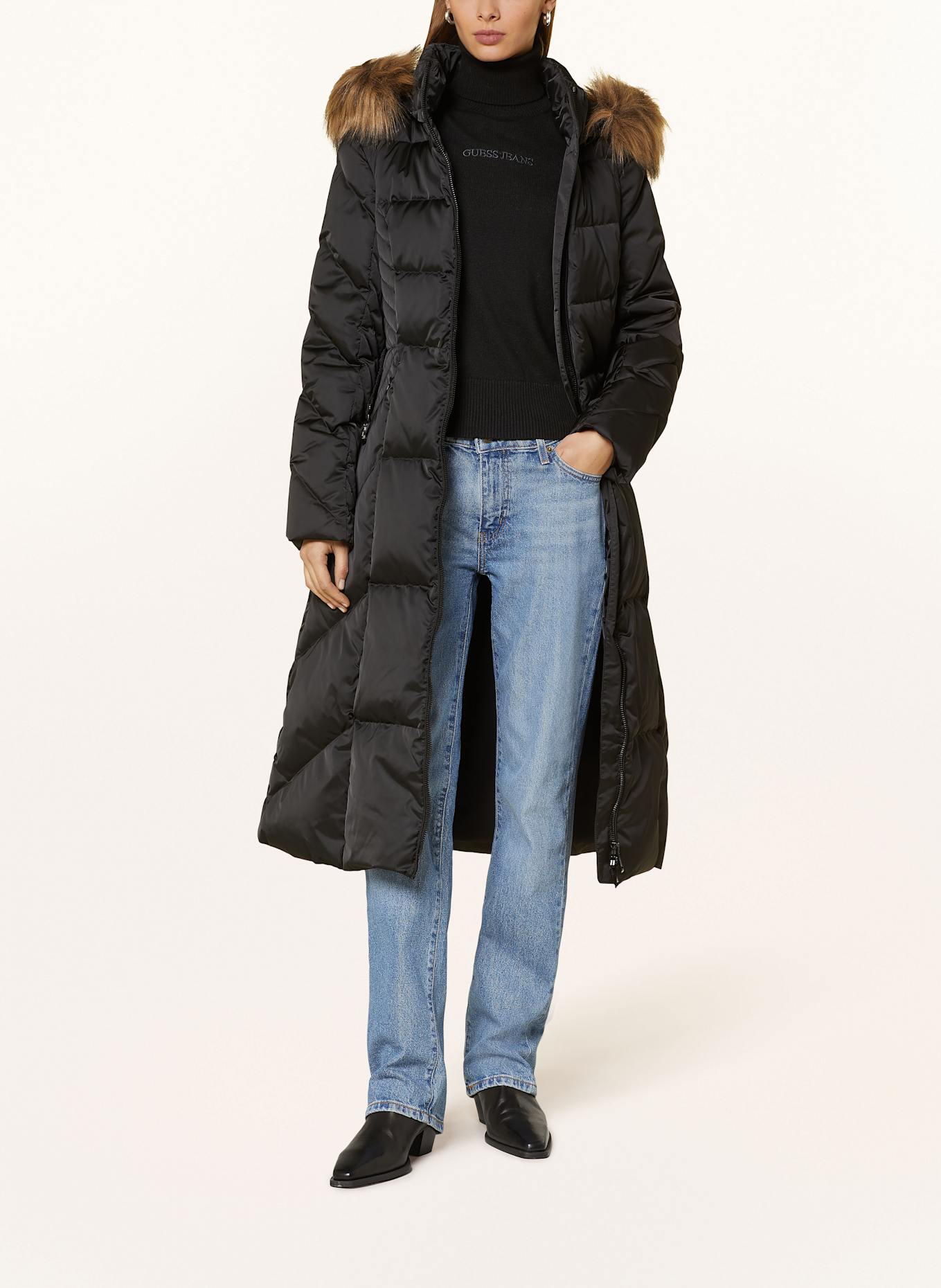 Long down jacket with faux fur guess top