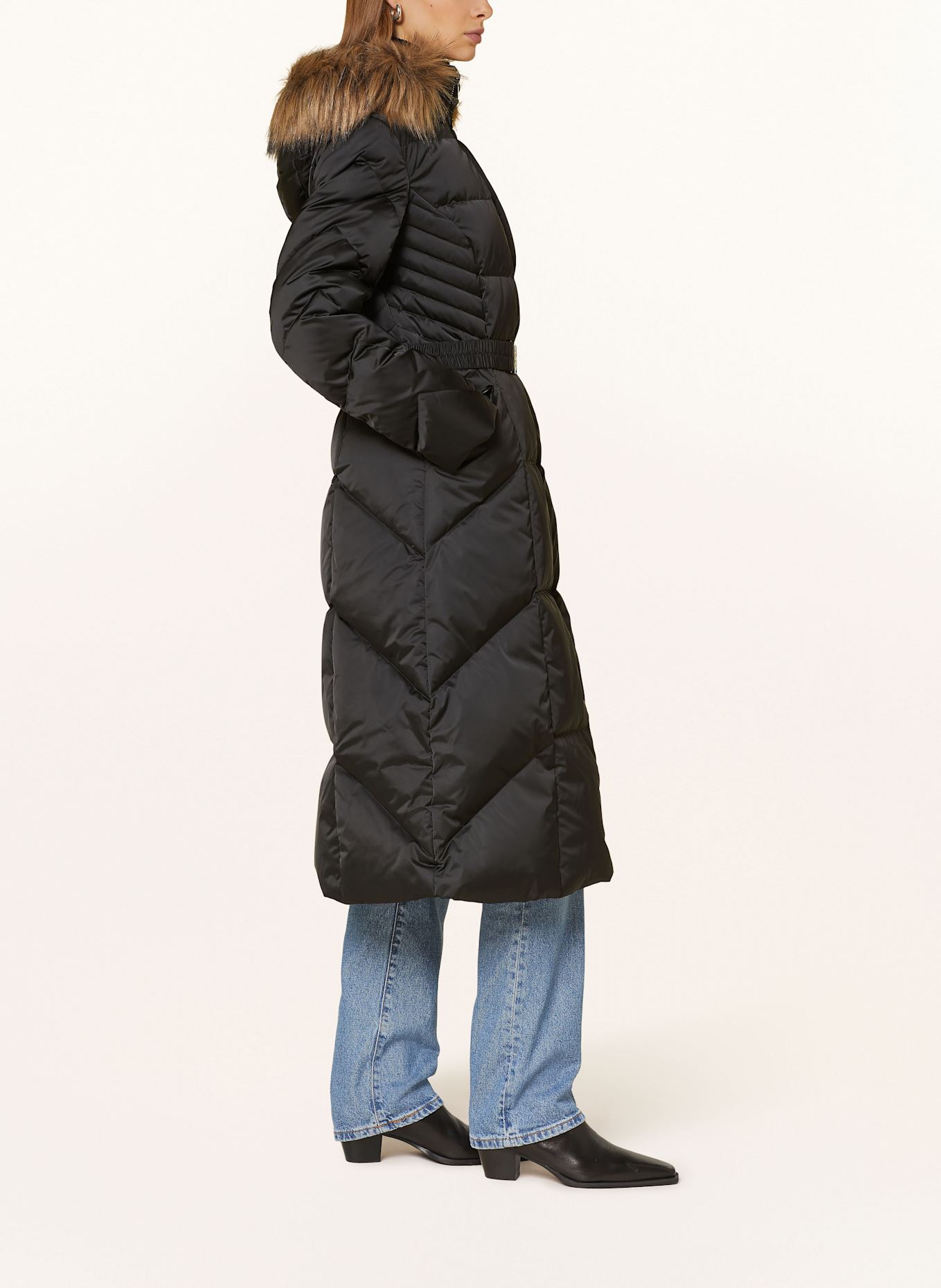 GUESS Daunenmantel NEW OLGA mit abnehmbarem Kunstfell: SCHWARZ
