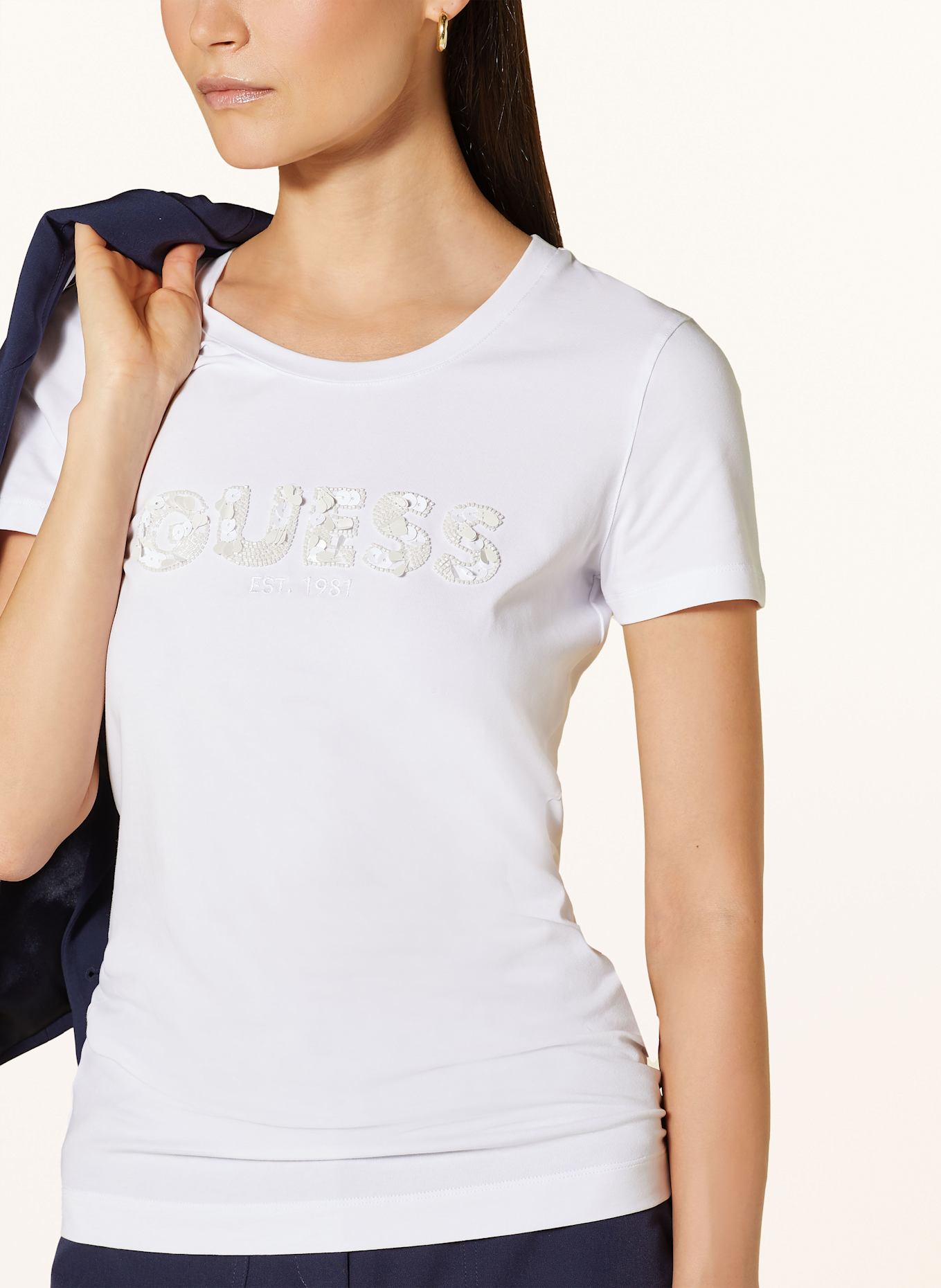 GUESS T-shirt with decorative gems: WHITE