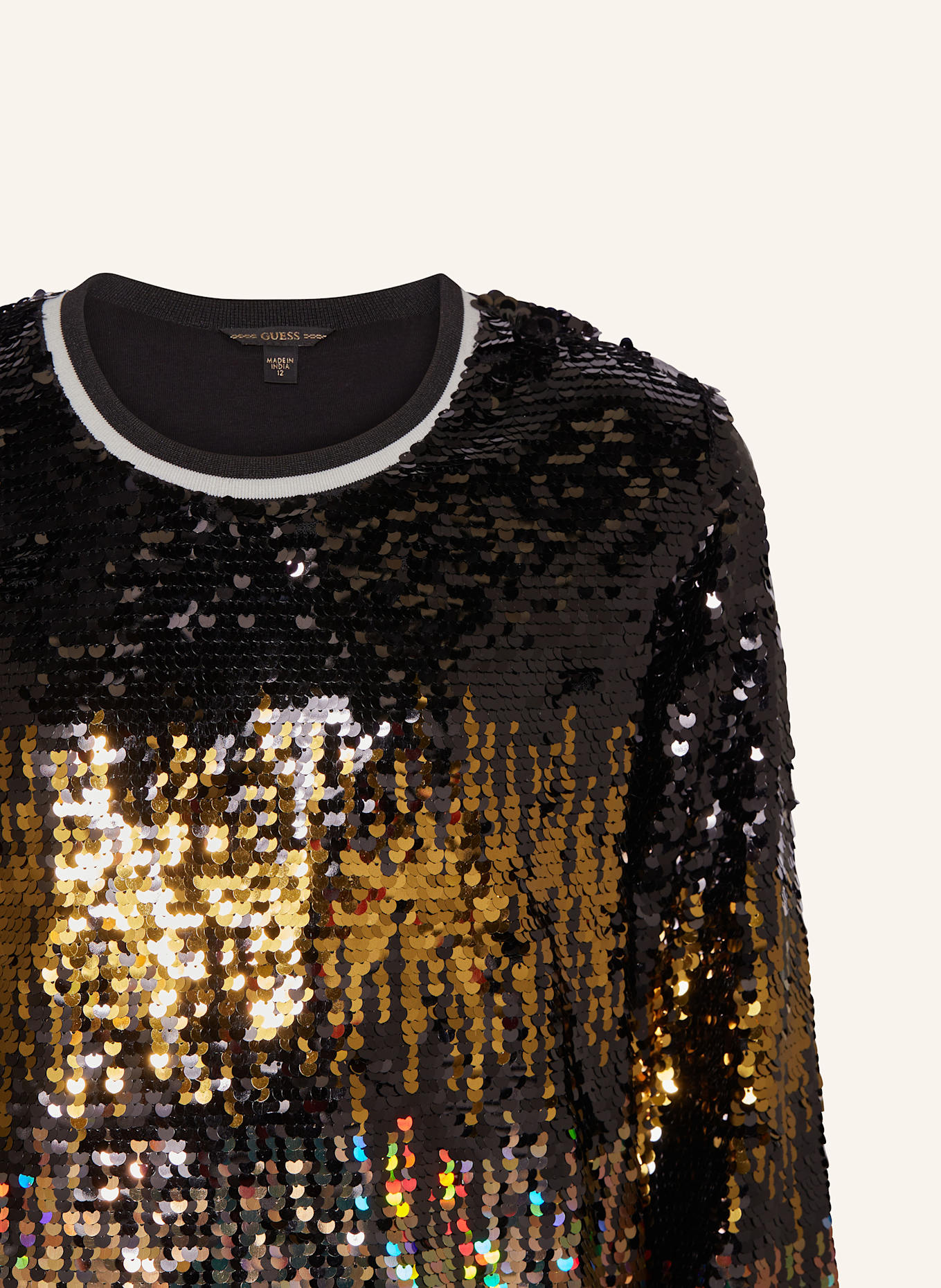GUESS Sweatshirt mit Pailletten: SCHWARZ/ GOLD