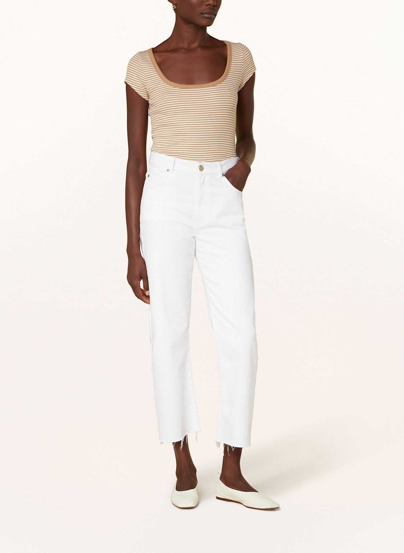 RIANI T-shirt: LIGHT BROWN/ WHITE/ GOLD