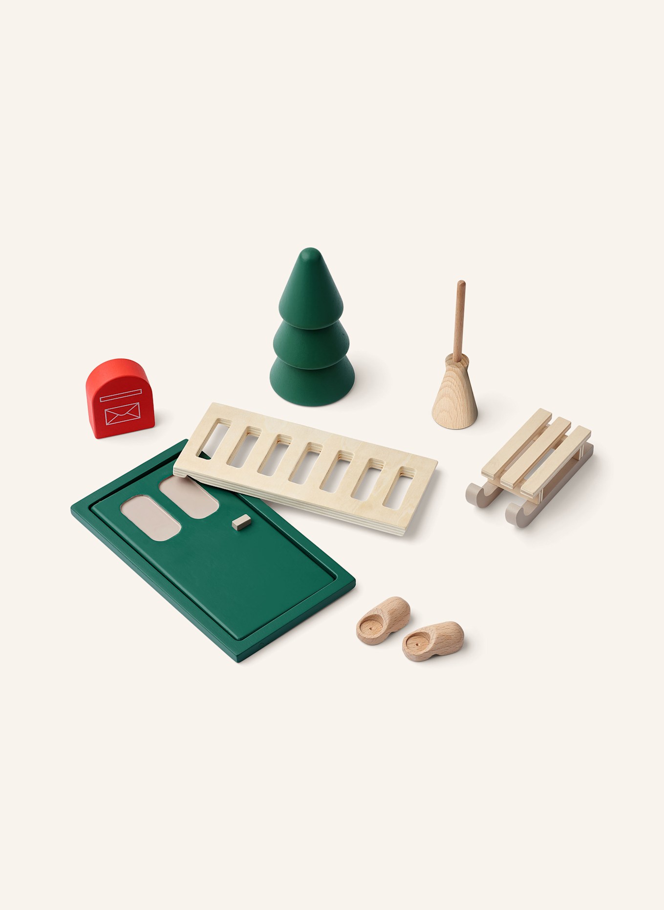 LIEWOOD 7-tlg. Spielzeug-Set LENA ELF DOOR: GRÜN / CREME / BRAUN