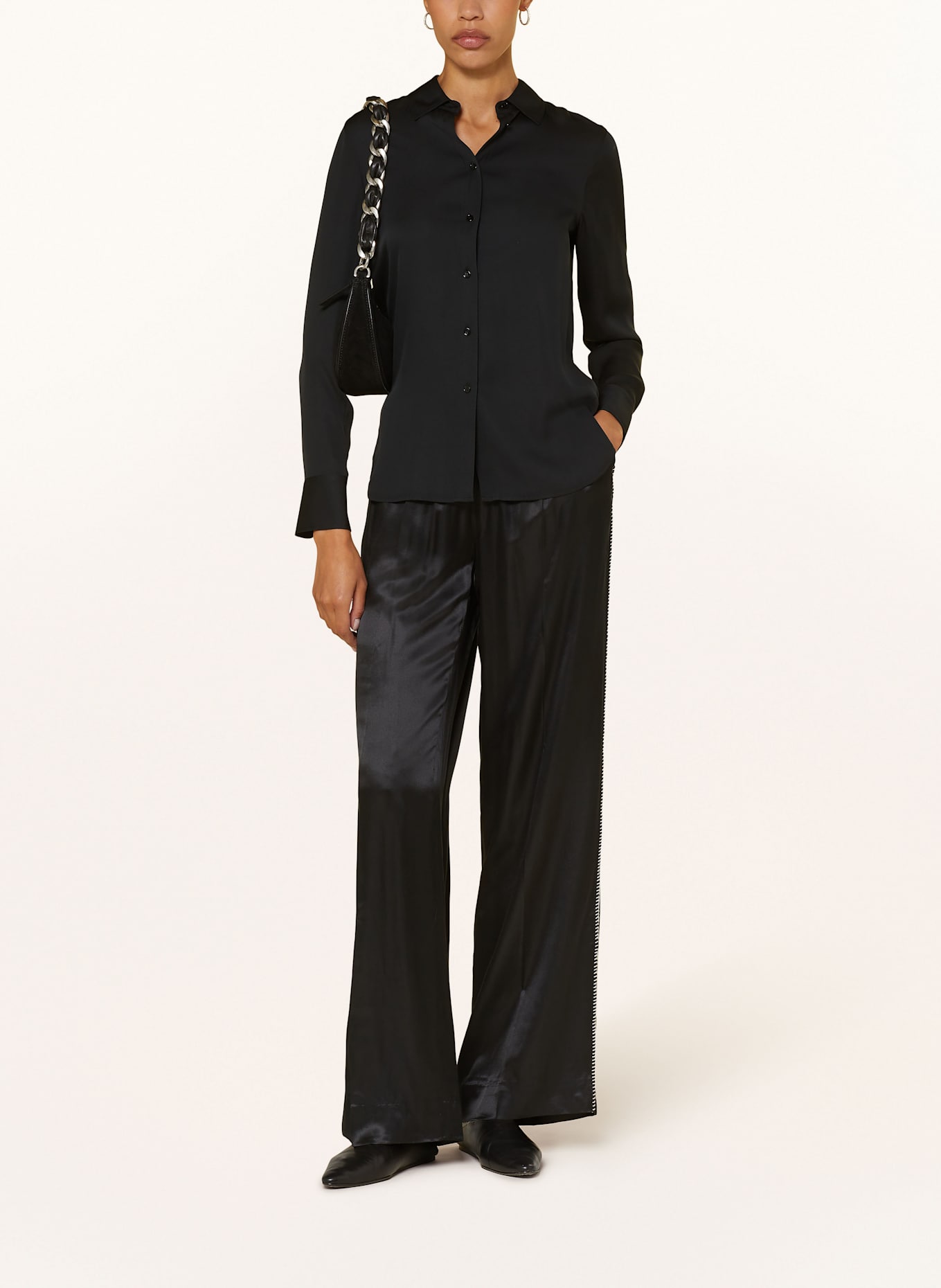 ALLSAINTS Marlene kalhoty CHARLI s hedvábím: ČERNÁ