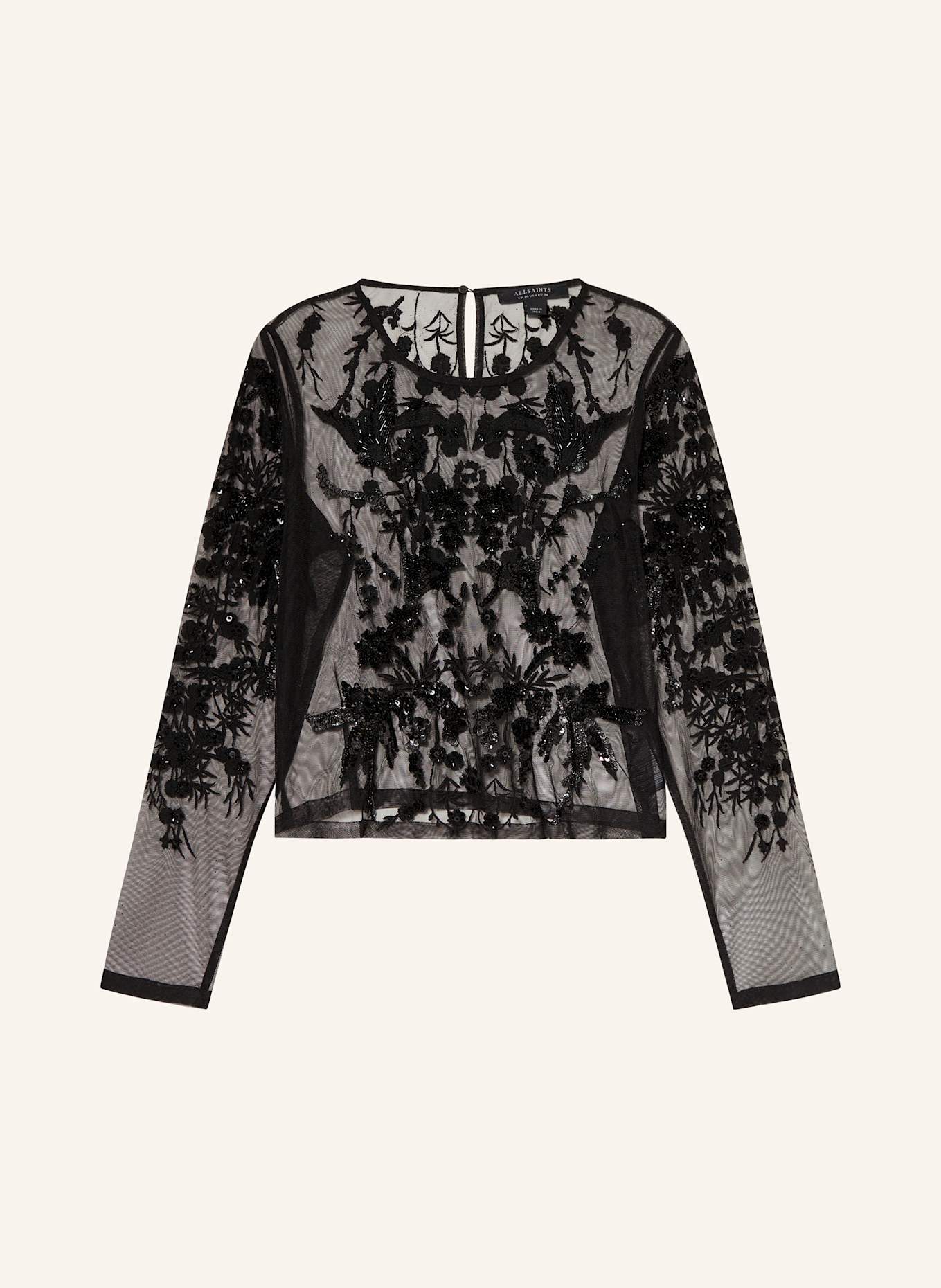 ALLSAINTS Blusenshirt GRETA aus Mesh mit Pailletten: SCHWARZ