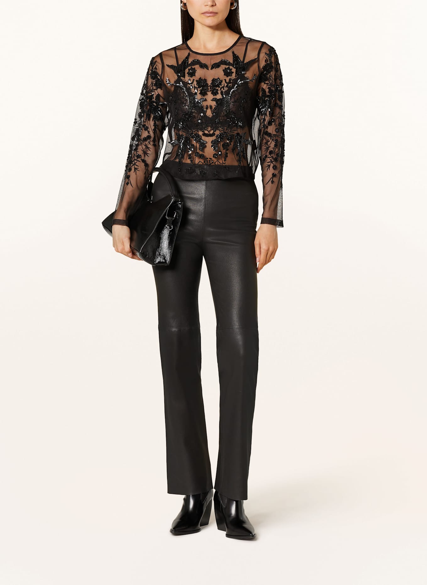 ALLSAINTS Blusenshirt GRETA aus Mesh mit Pailletten: SCHWARZ