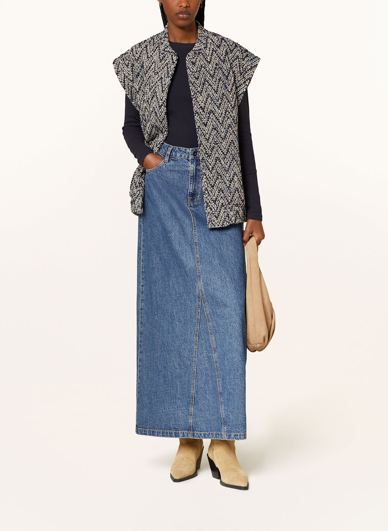 ICHI Tweed vest IHFONAVI: DARK BLUE / WHITE / BEIGE