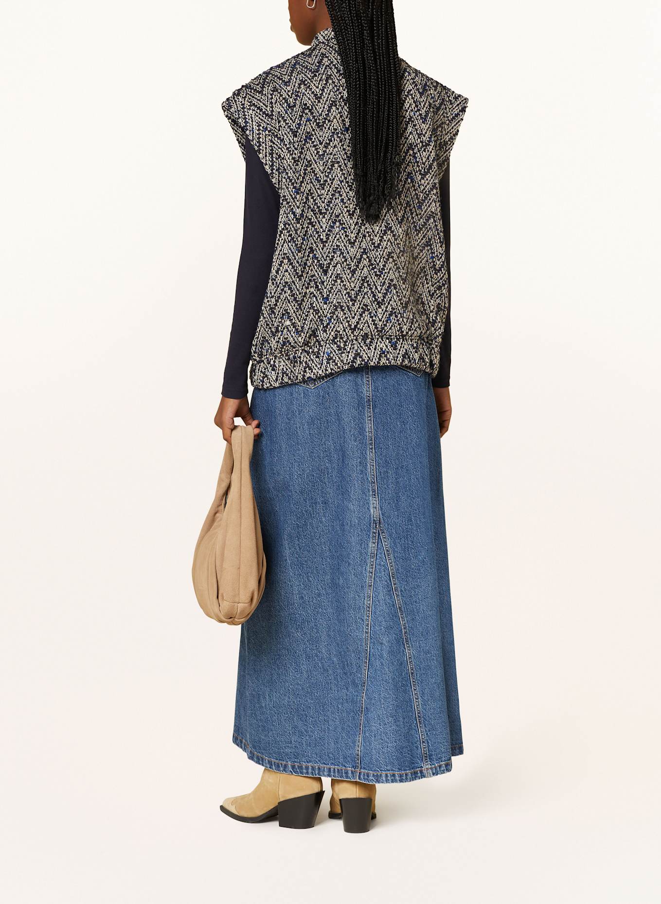 ICHI Tweed vest IHFONAVI: DARK BLUE / WHITE / BEIGE