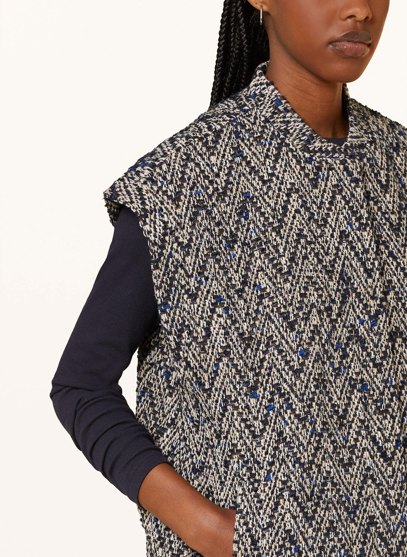 ICHI Tweed vest IHFONAVI: DARK BLUE / WHITE / BEIGE