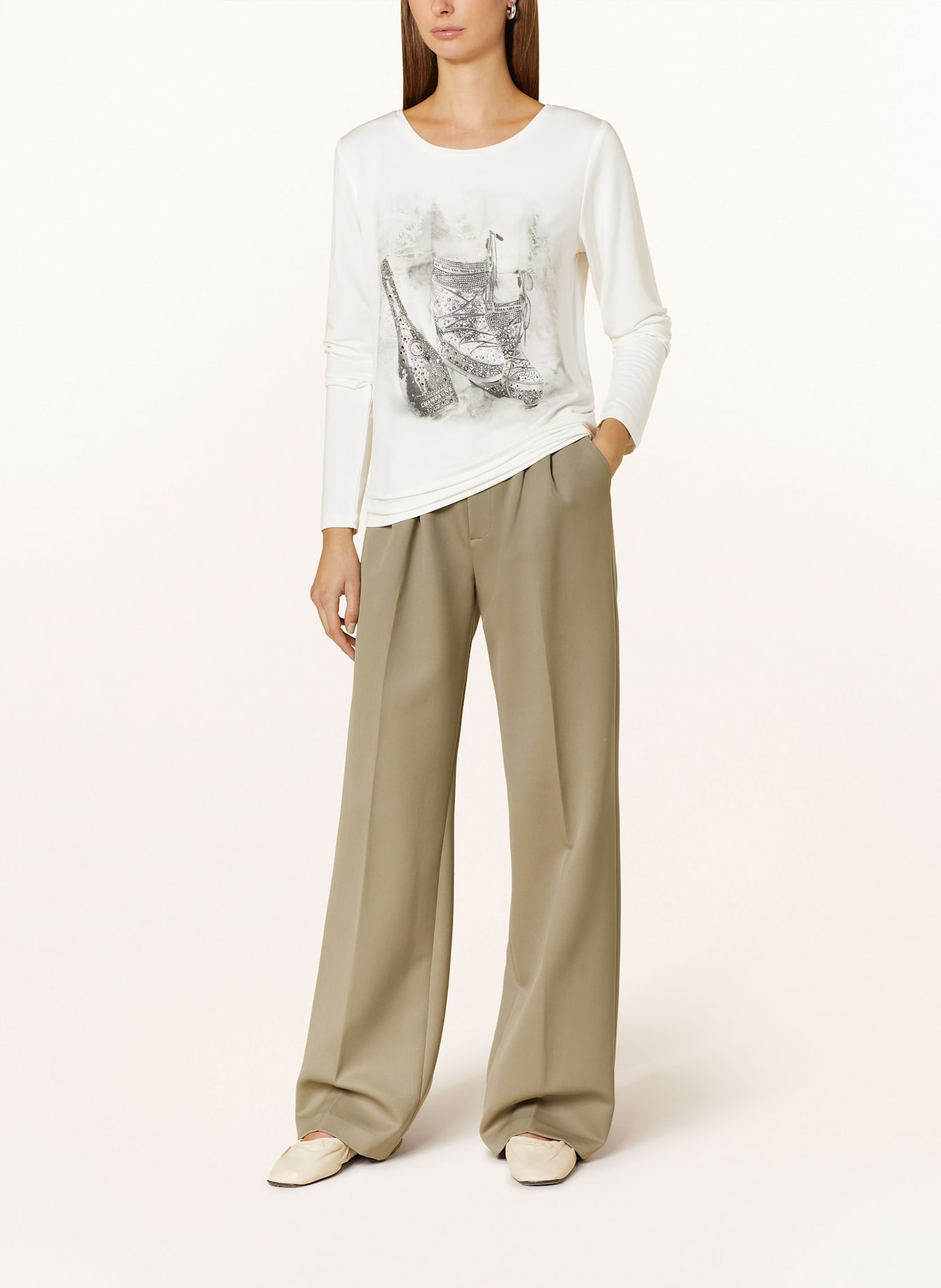 monari Long sleeve shirt with decorative gems: WHITE / GRAY / LIGHT PURPLE