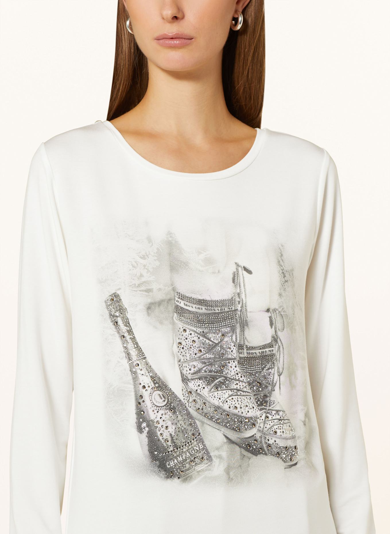 monari Long sleeve shirt with decorative gems: WHITE / GRAY / LIGHT PURPLE