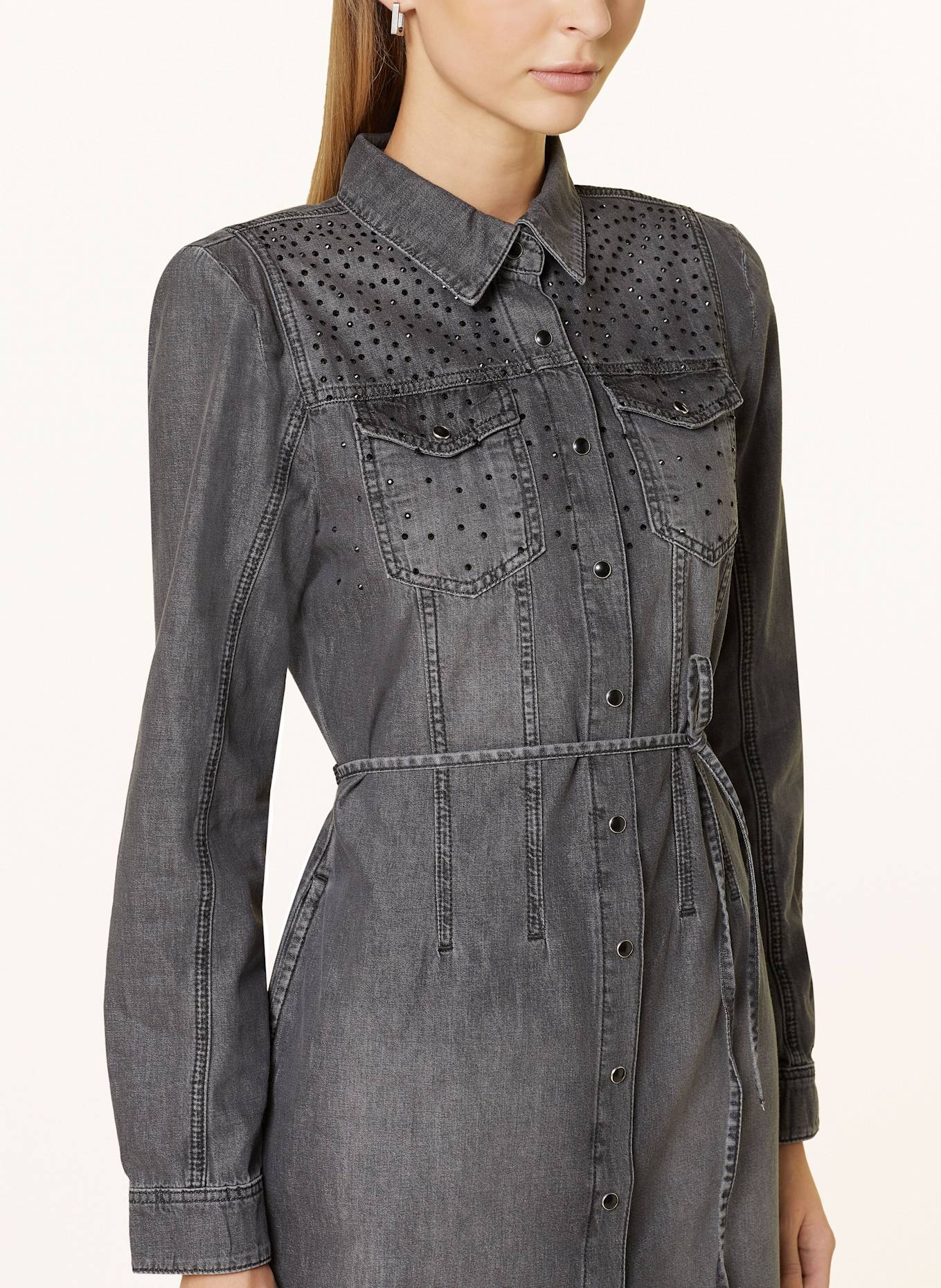 monari Jeanskleid mit Schmucksteinen: DUNKELGRAU