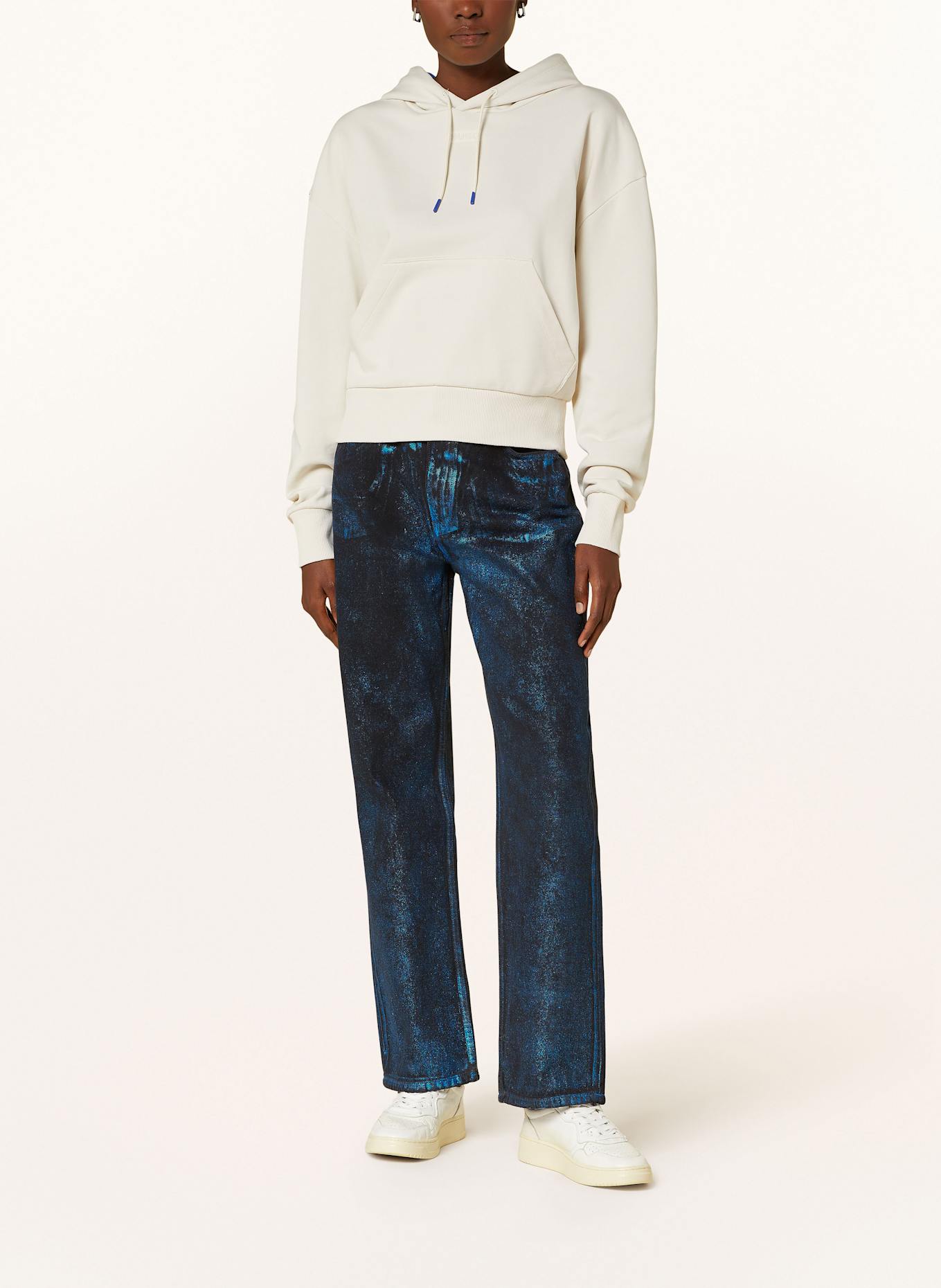 HUGO BLUE Cropped hoodie, Color: ECRU/ BLUE (Image 2)