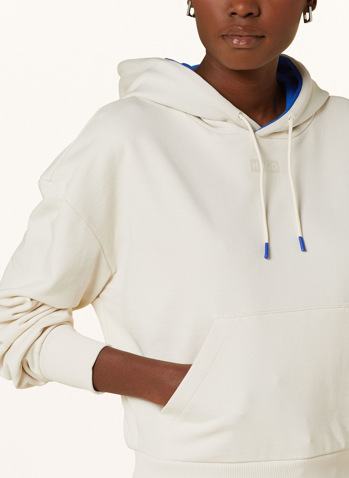 HUGO BLUE Cropped hoodie, Color: ECRU/ BLUE (Image 5)