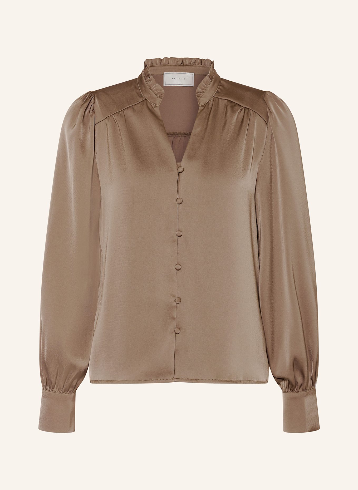 NEO NOIR Satin blouse MASSIMA with ruffles: TAUPE