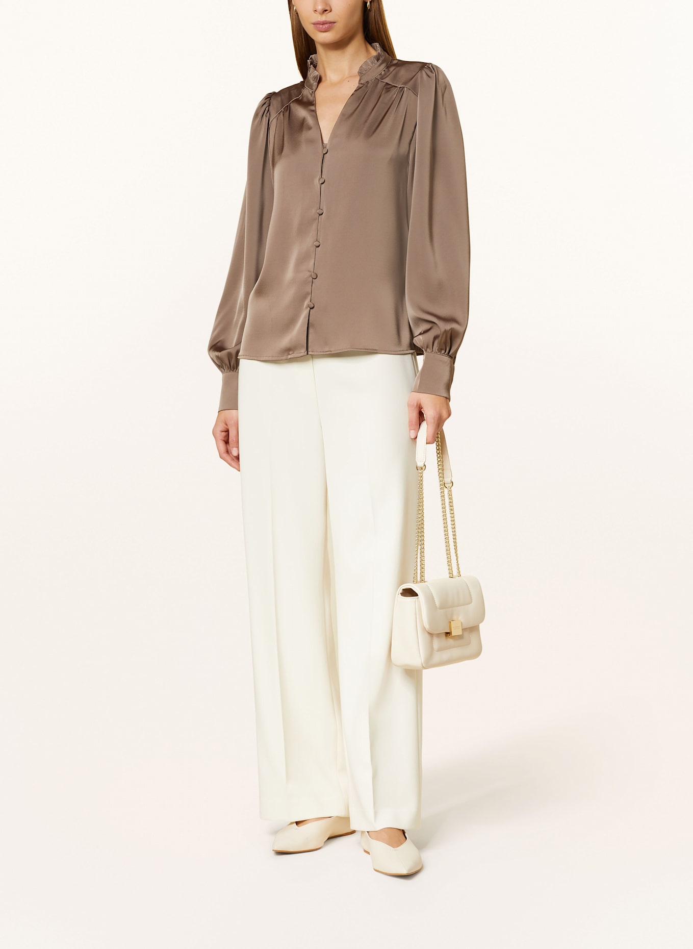 NEO NOIR Satin blouse MASSIMA with ruffles: TAUPE