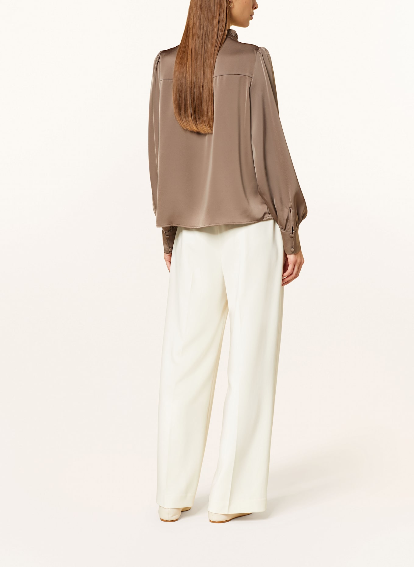 NEO NOIR Satin blouse MASSIMA with ruffles: TAUPE