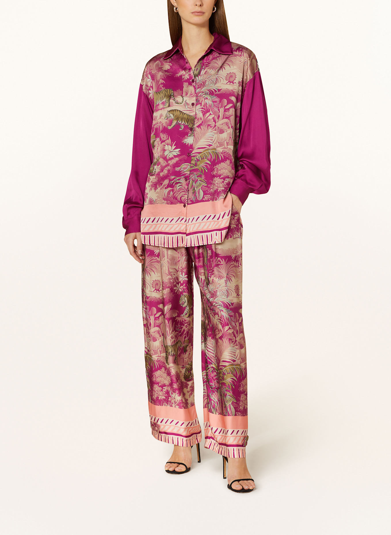 miss goodlife Hemdbluse aus Satin: FUCHSIA / KHAKI