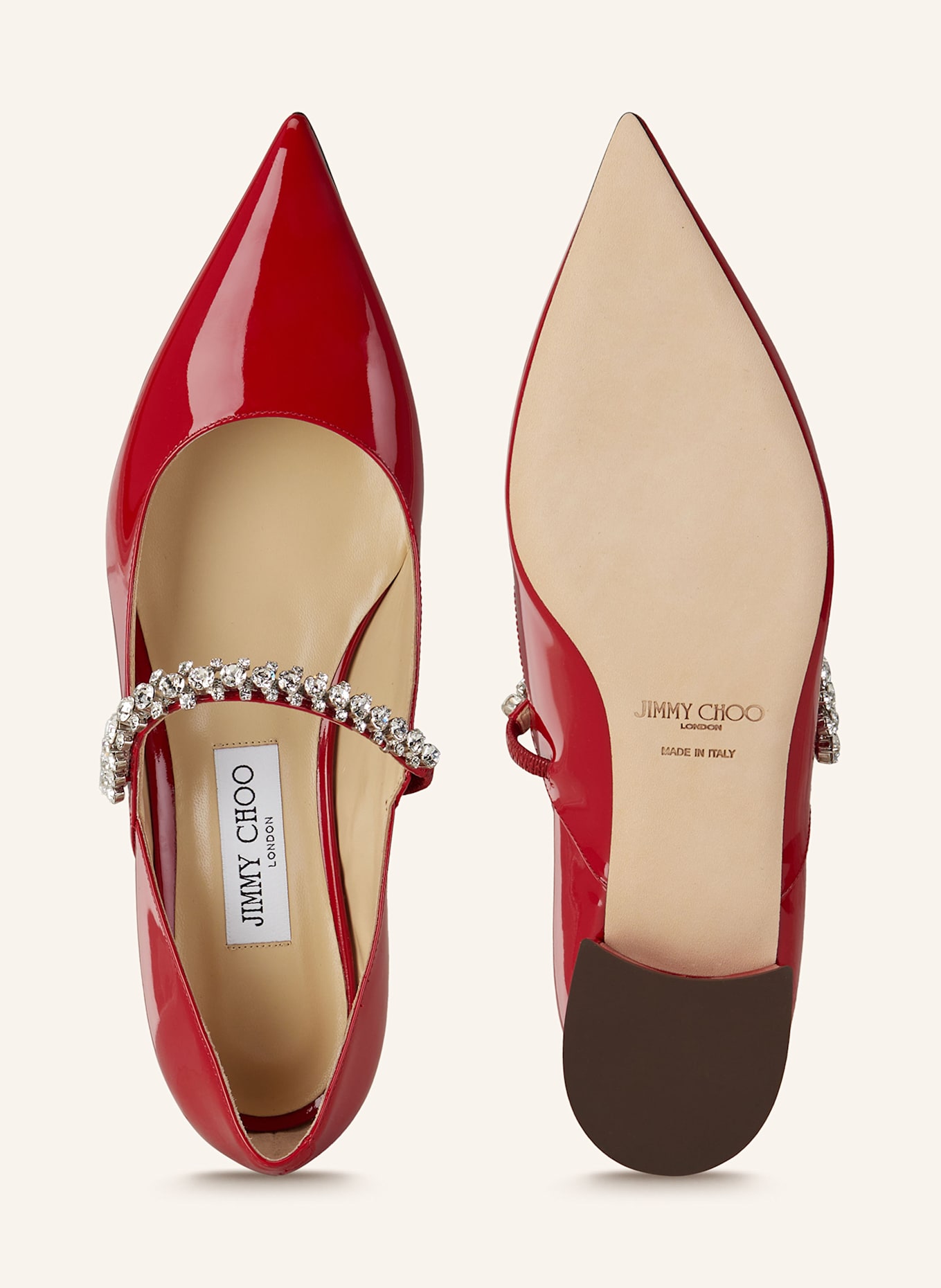 JIMMY CHOO Mary-Jane-Ballerinas mit Schmucksteinen: ROT