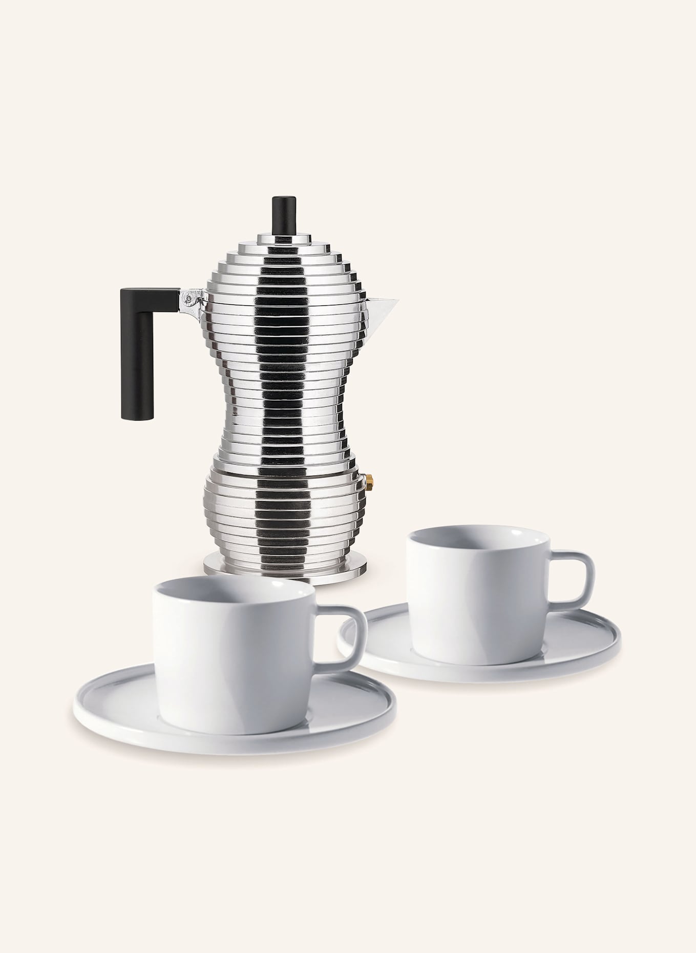 ALESSI 2-tlg. Kaffee-Set ALESSI & COFFEE: SILBER / WEISS