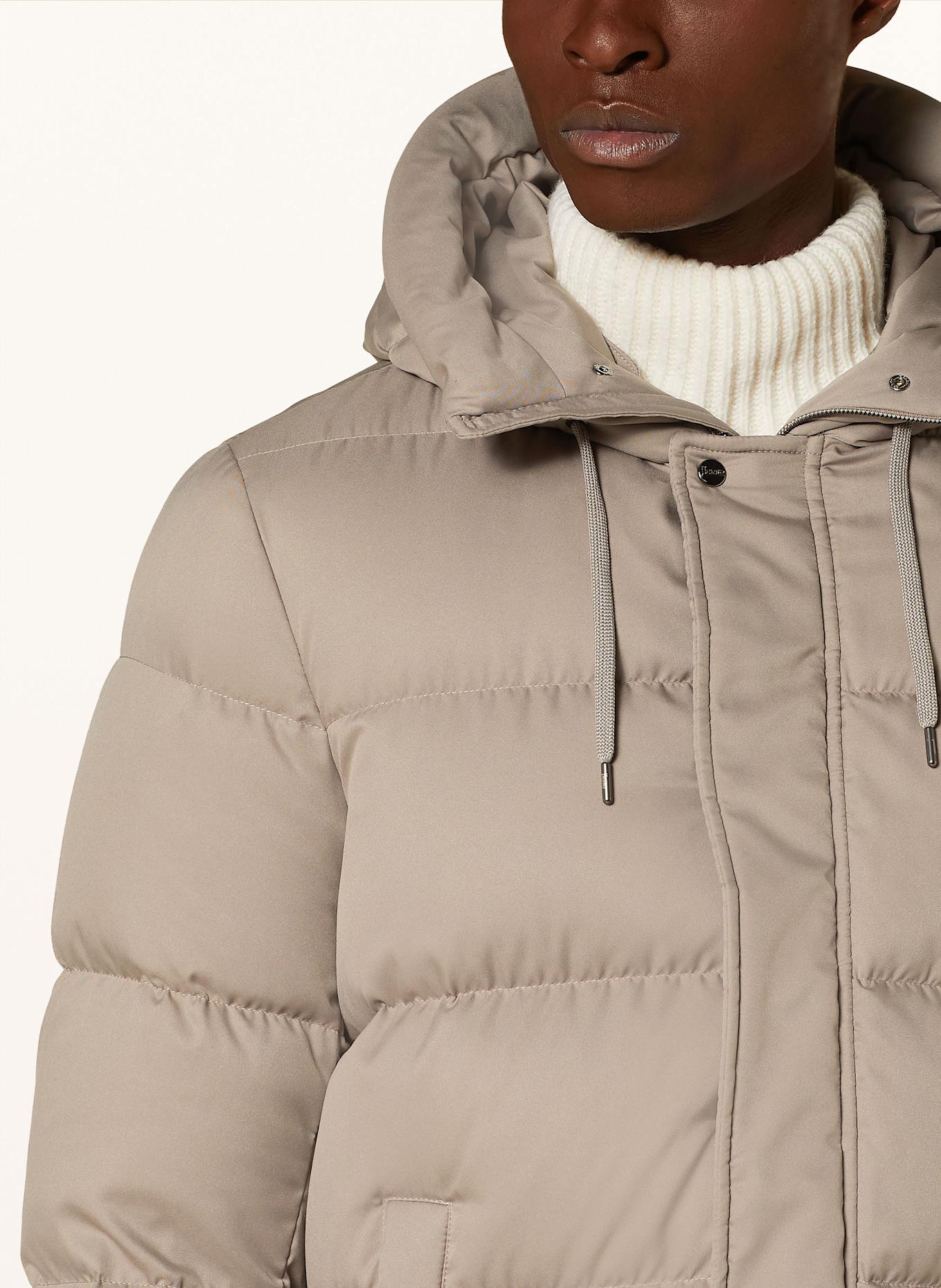 HERNO Péřová bunda s odnímatelnou umělou kožešinou: ČERNOŠEDÁ