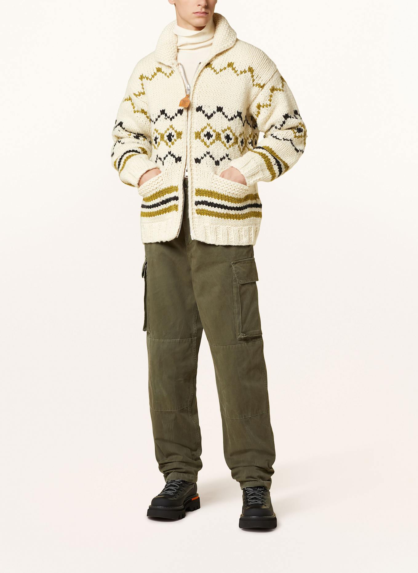 WOOLRICH Cardigan COWICHAN: LIGHT YELLOW / OLIVE / BLACK