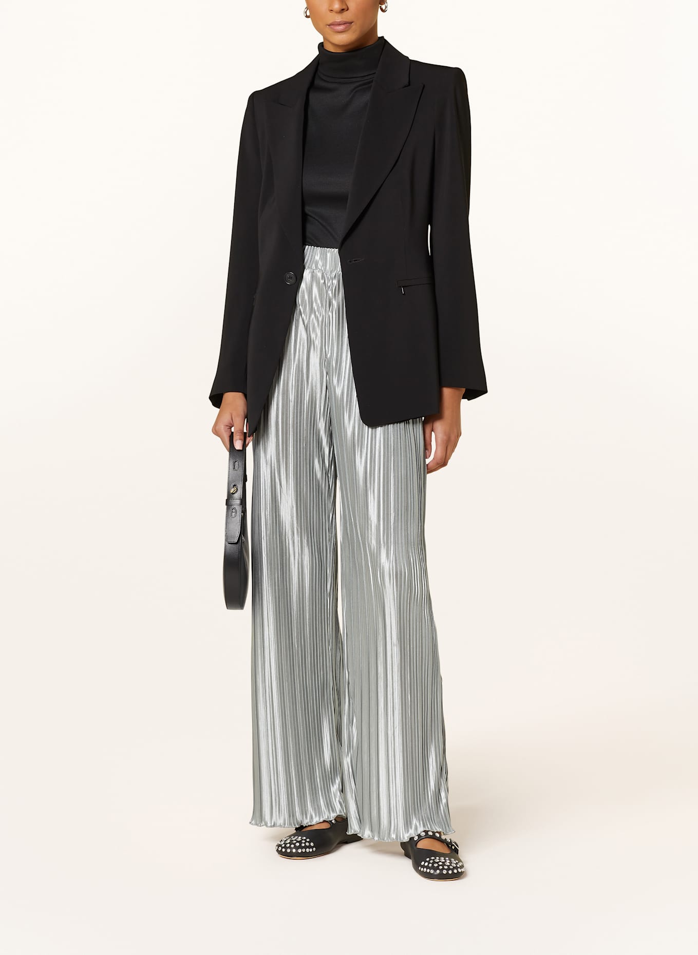 Y.A.S. Wide leg trousers Stretch with pleats: MINT/ SILVER