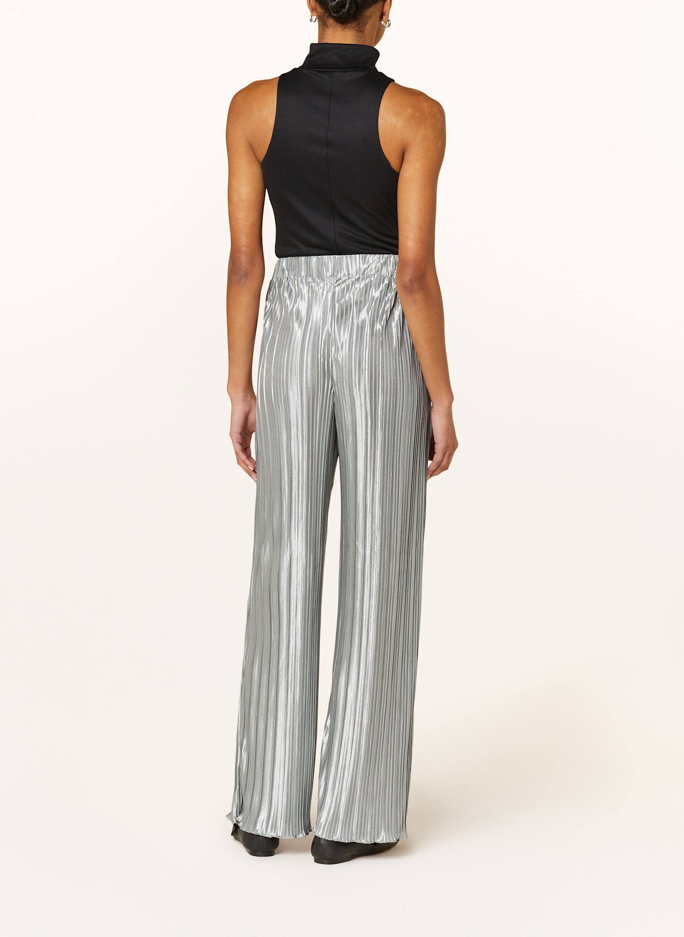 Y.A.S. Wide leg trousers Stretch with pleats: MINT/ SILVER