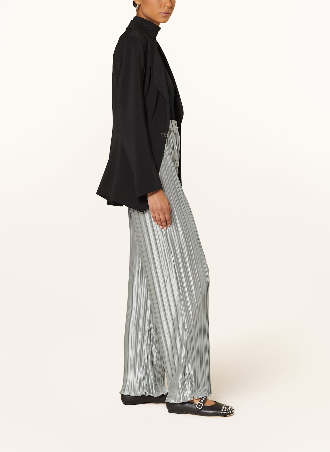 Y.A.S. Wide leg trousers Stretch with pleats: MINT/ SILVER