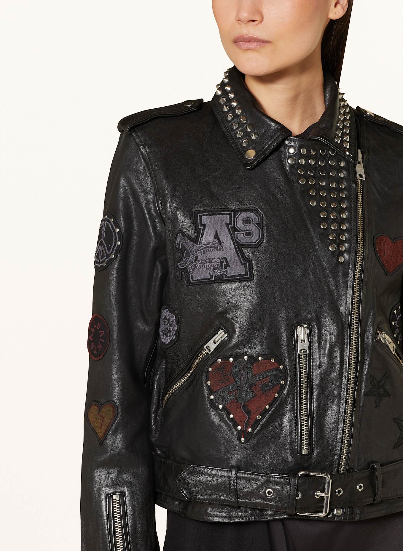 ALLSAINTS Lederjacke COLLEGE mit Nieten: SCHWARZ