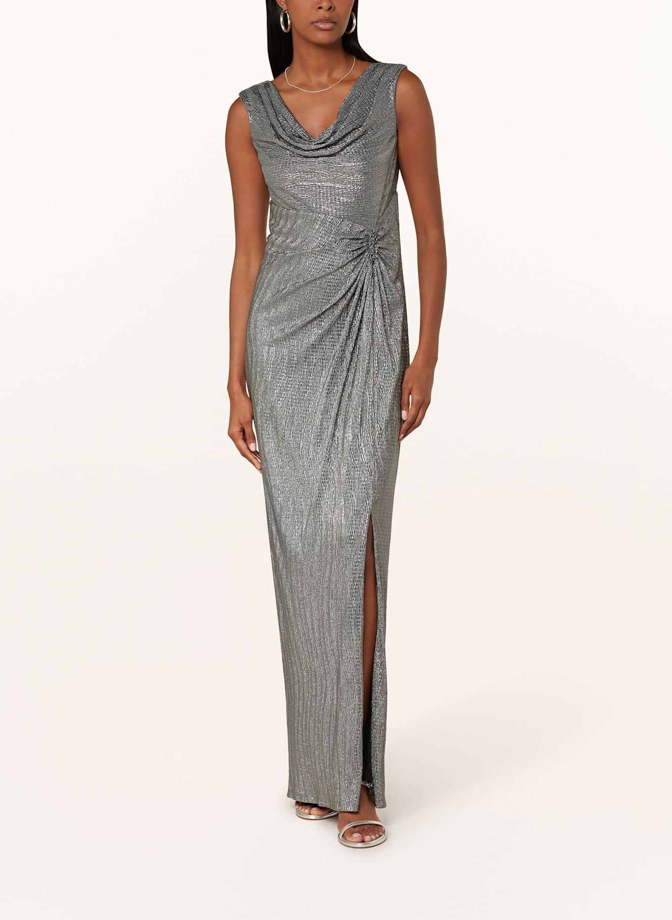 Vera Mont Abendkleid aus Brokat mit Schmucksteinen: DUNKELGRÜN / GRAU