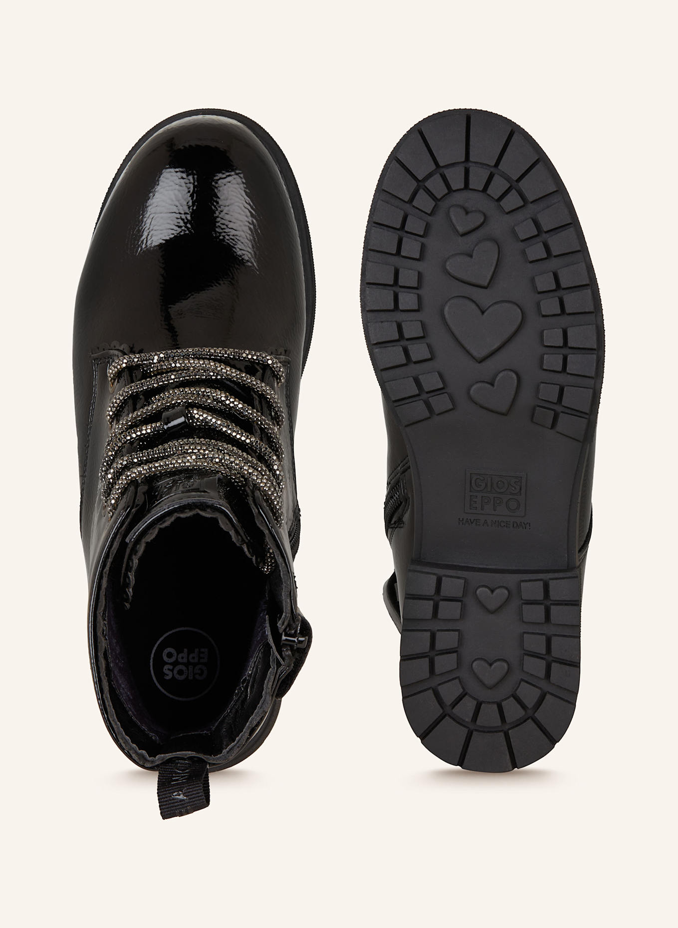 GIOSEPPO Šněrovací boty s ozdobnými kamínky: ČERNÁ