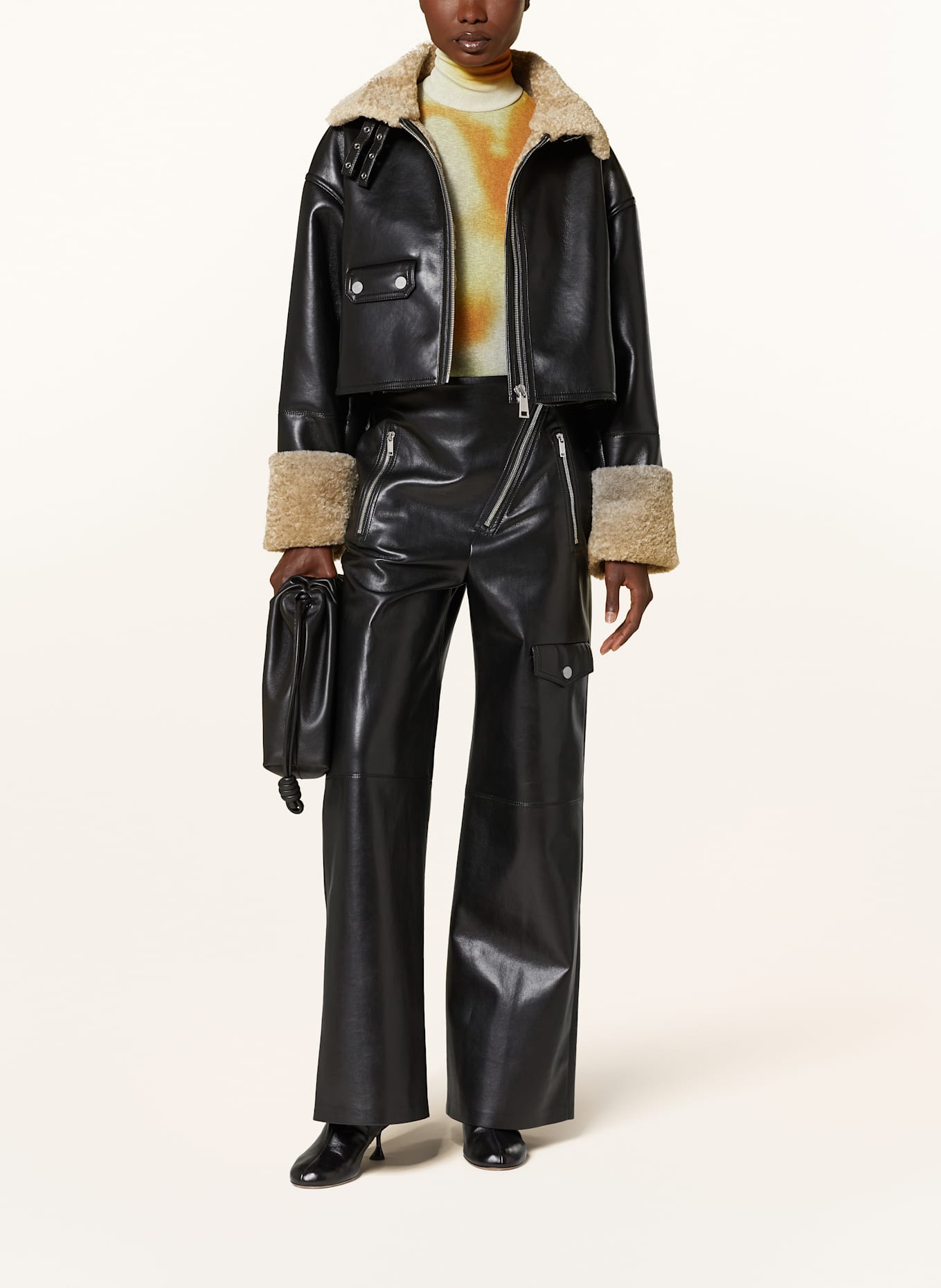 ジャケット NANUSHKA Black Synthetic Leather Jemma Jacket Nanushka JEMMA biker jacket in leather look with faux fur in