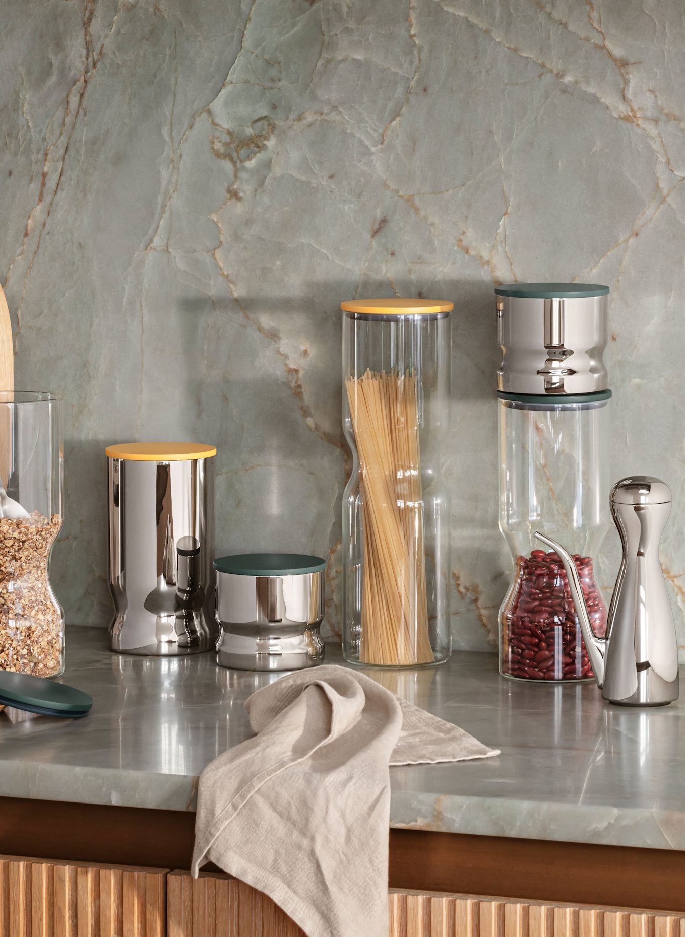 GEORG JENSEN Vorratsdose ALFREDO LARGE: WEISS / PETROL