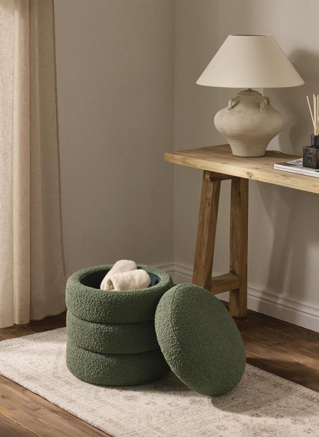 Westwing Collection Pouf ALTO mit Stauraum: KHAKI