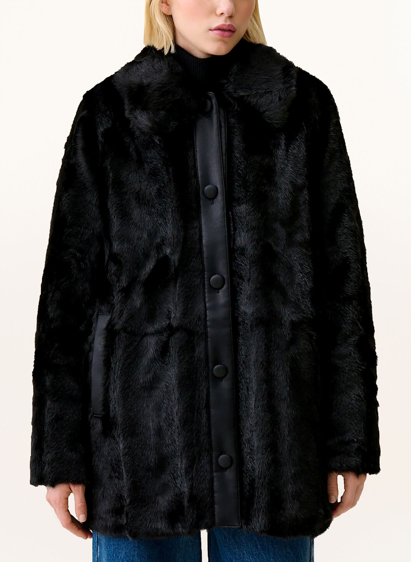 Collar Fake Fur Mantel Schwarz Black Mink Oversized Coat With