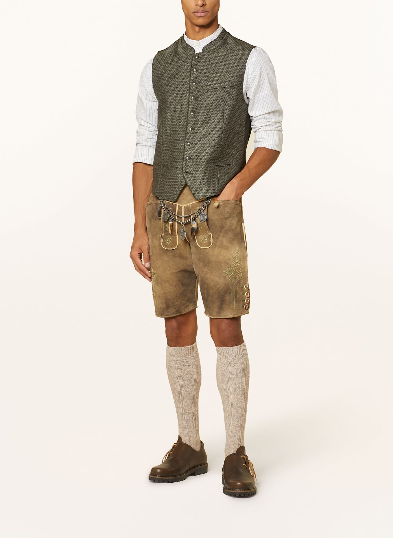 Gottseidank Trachtenhemd LENZ Regular Fit mit Stehkragen: WEISS/ GRAU
