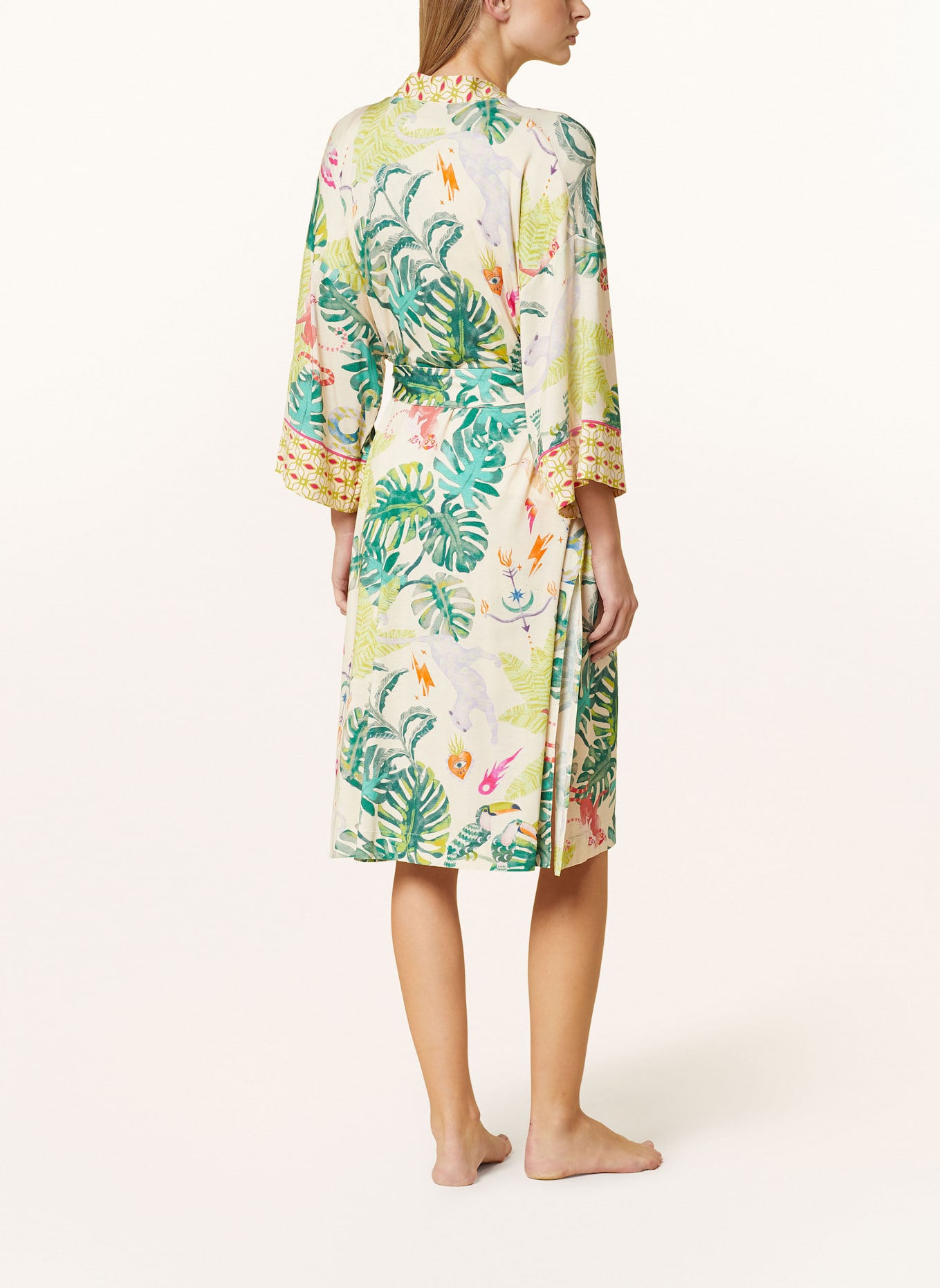 mey Damen-Kimono Serie MYSTIC JUNGLE: CREME / GRÜN / PINK