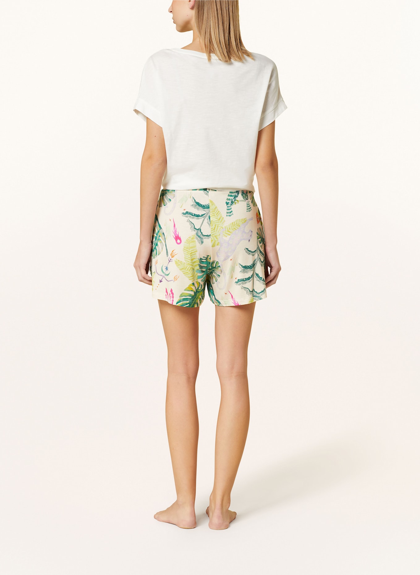 mey Schlafshorts Serie MYSTIC JUNGLE: CREME / GRÜN / HELLLILA