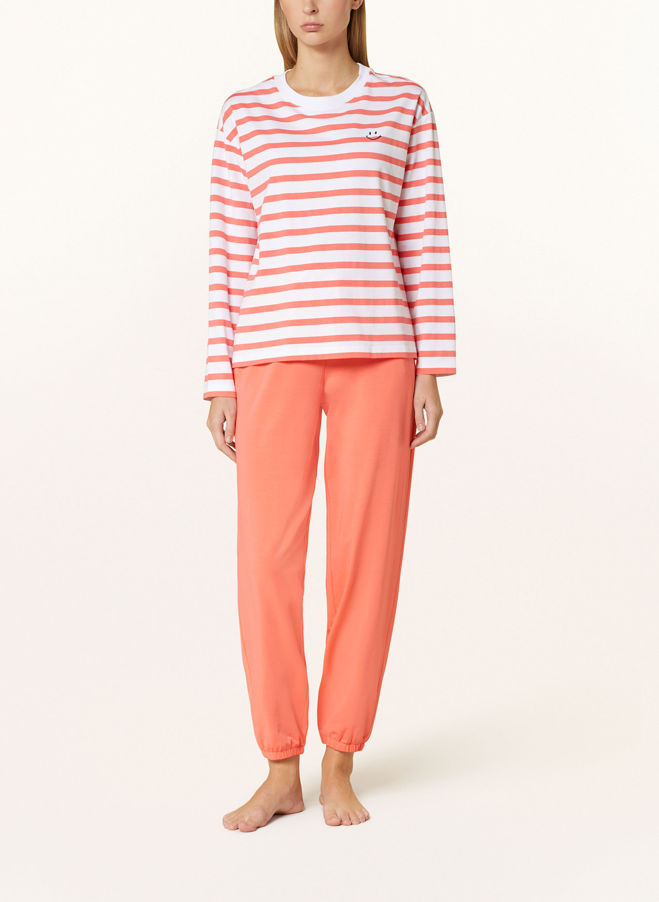 mey Pyžamové tričko série SUMMER STRIPES: BÍLÁ / LOSOSOVÁ